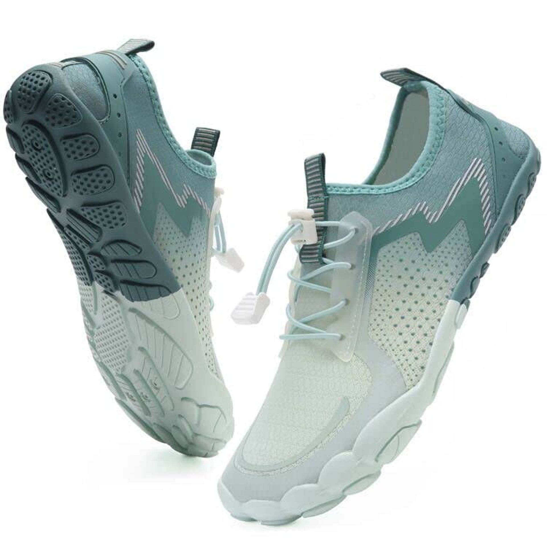 Men's & Women's Water Shoes Barefoot Quick-Dry Aqua Swim Hiking Trainers Lightweight Non-Slip - Green White 5UK