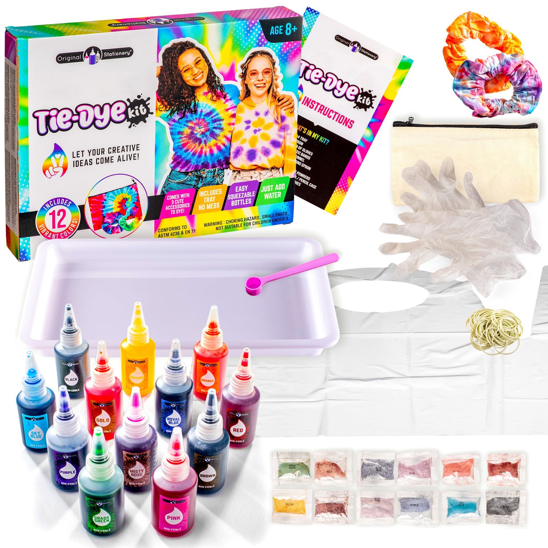 Kids Tie Dye Kit 12 Colours Complete Craft Set with Accessories - Multicoloured CCTDK1