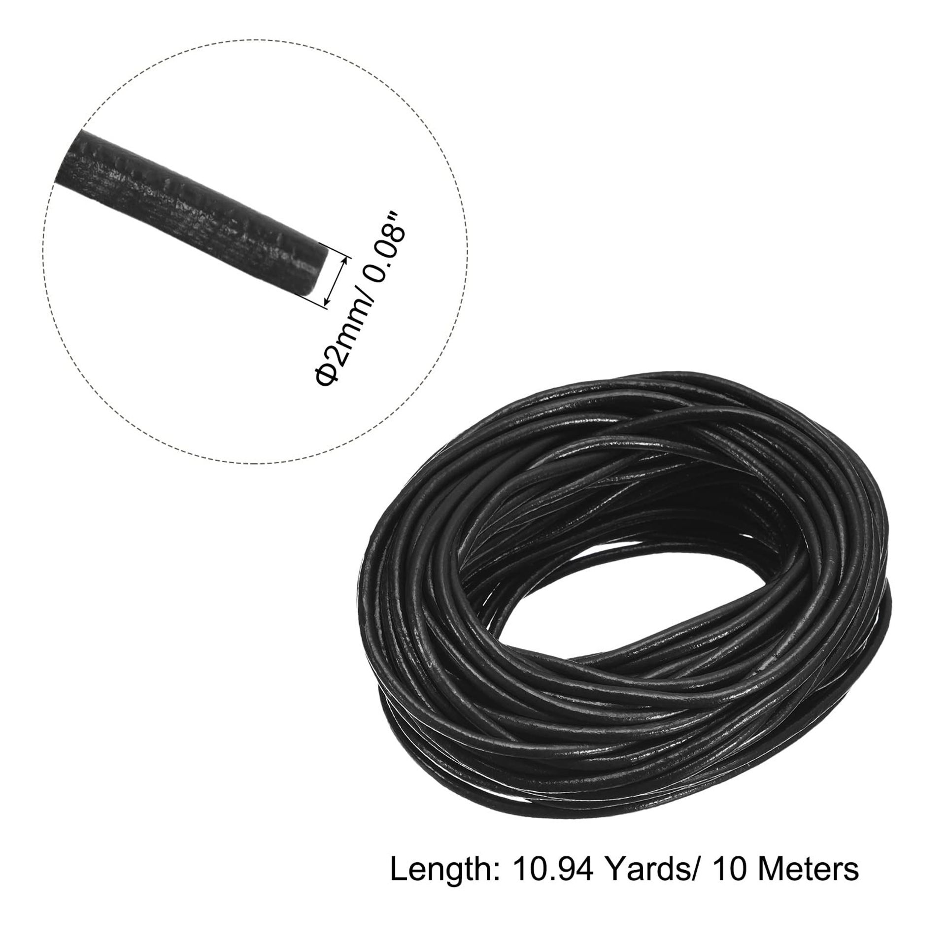 Round Leather Cord 11 Yards 2mm Genuine Cowhide String For DIY Crafts, Br