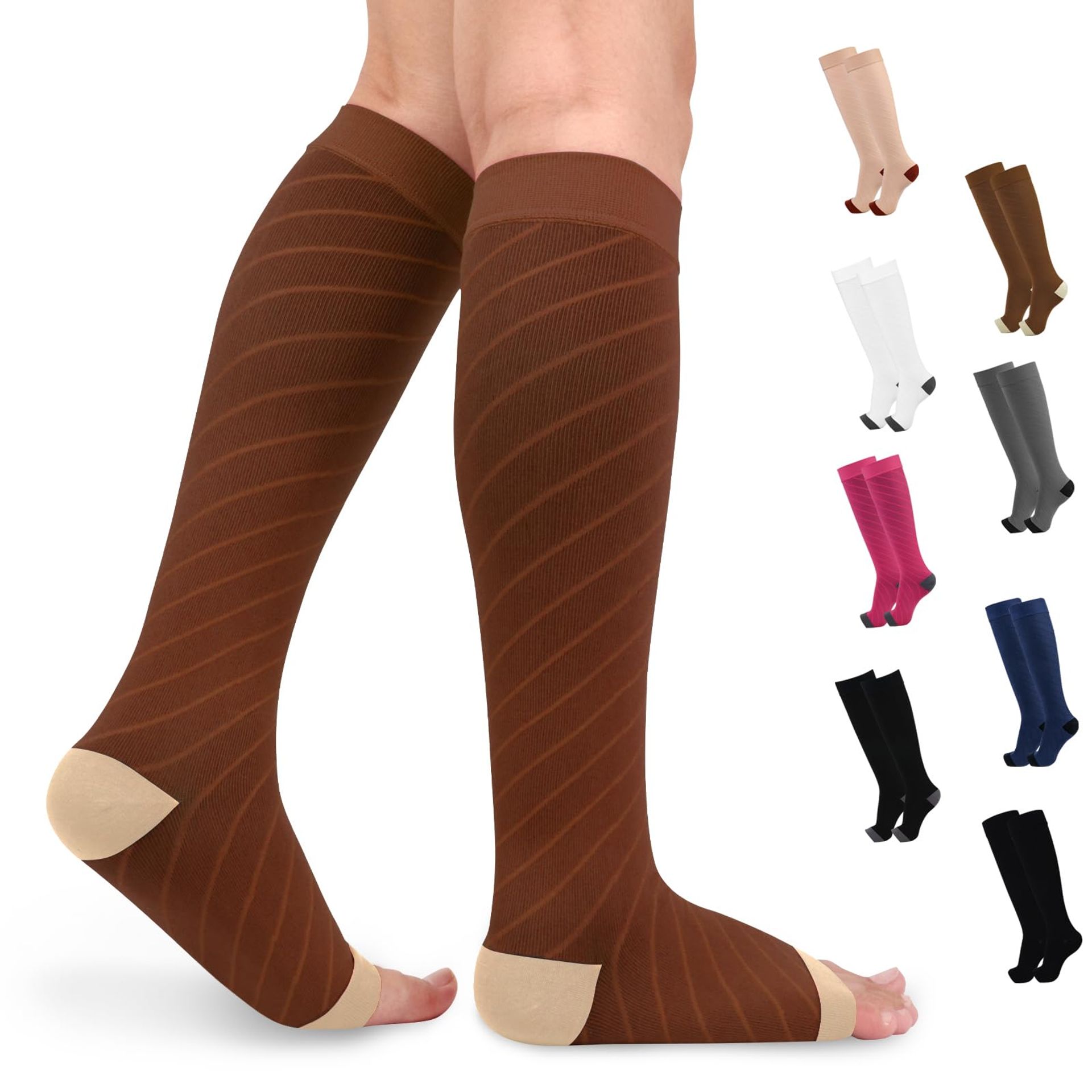 Knee High Medical Compression Socks 20-30 mmHg, Open Toe, Unisex Support for Sports & Travel