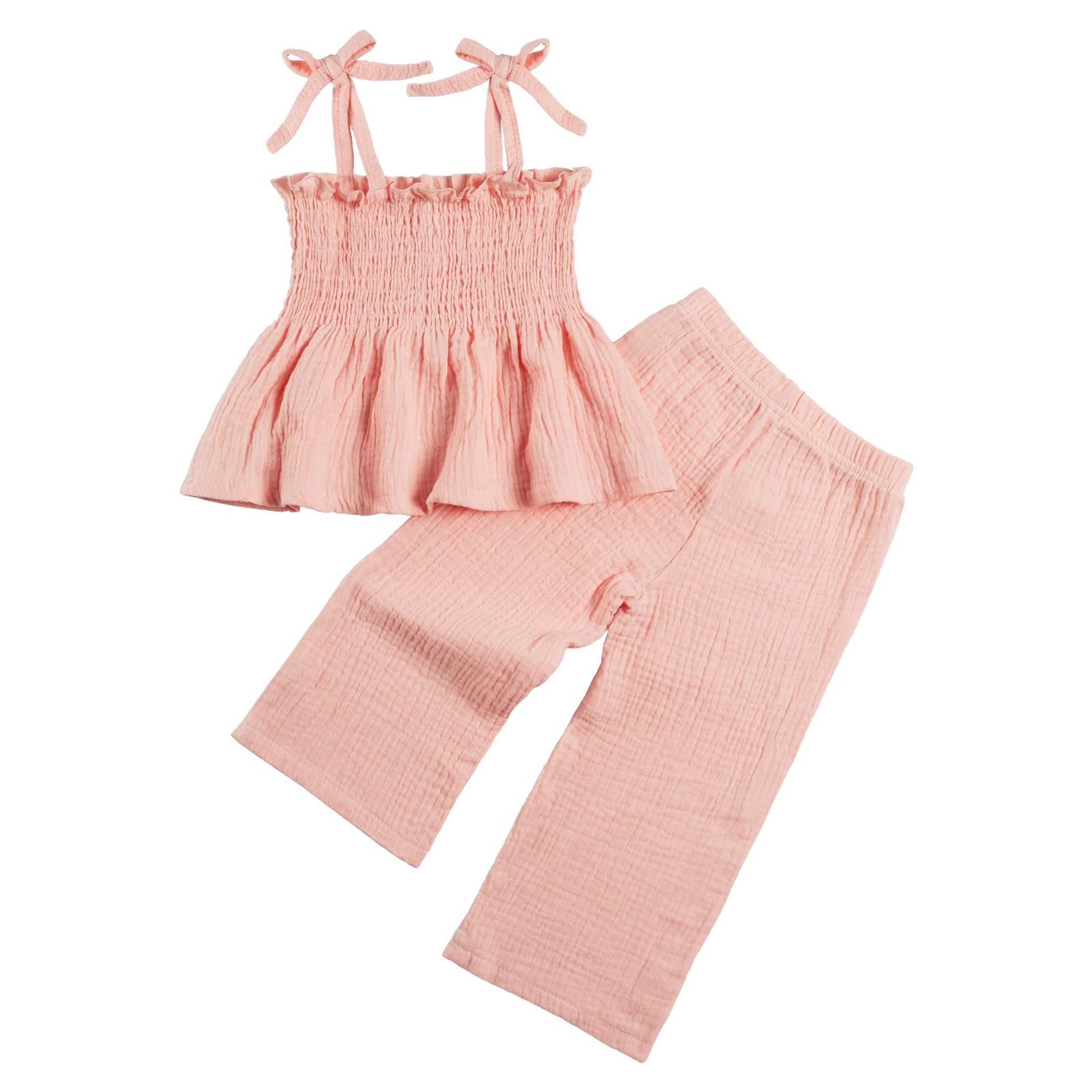 Baby Girls Summer Outfit Set 2pcs Suspender Top & Pants Cotton Clothes 6-9 Months Pink