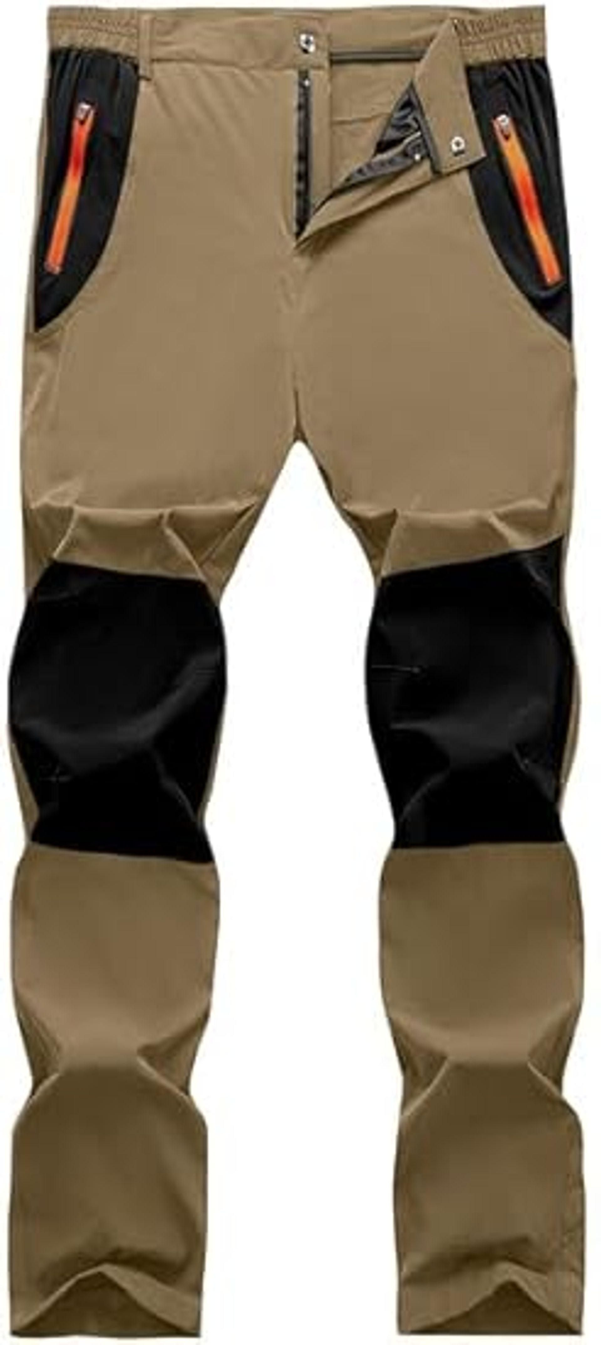 Men's Zip-Off Hiking Trousers Quick-Dry Lightweight Waterproof Outdoor Cargo Pants with Pockets - Khaki XL