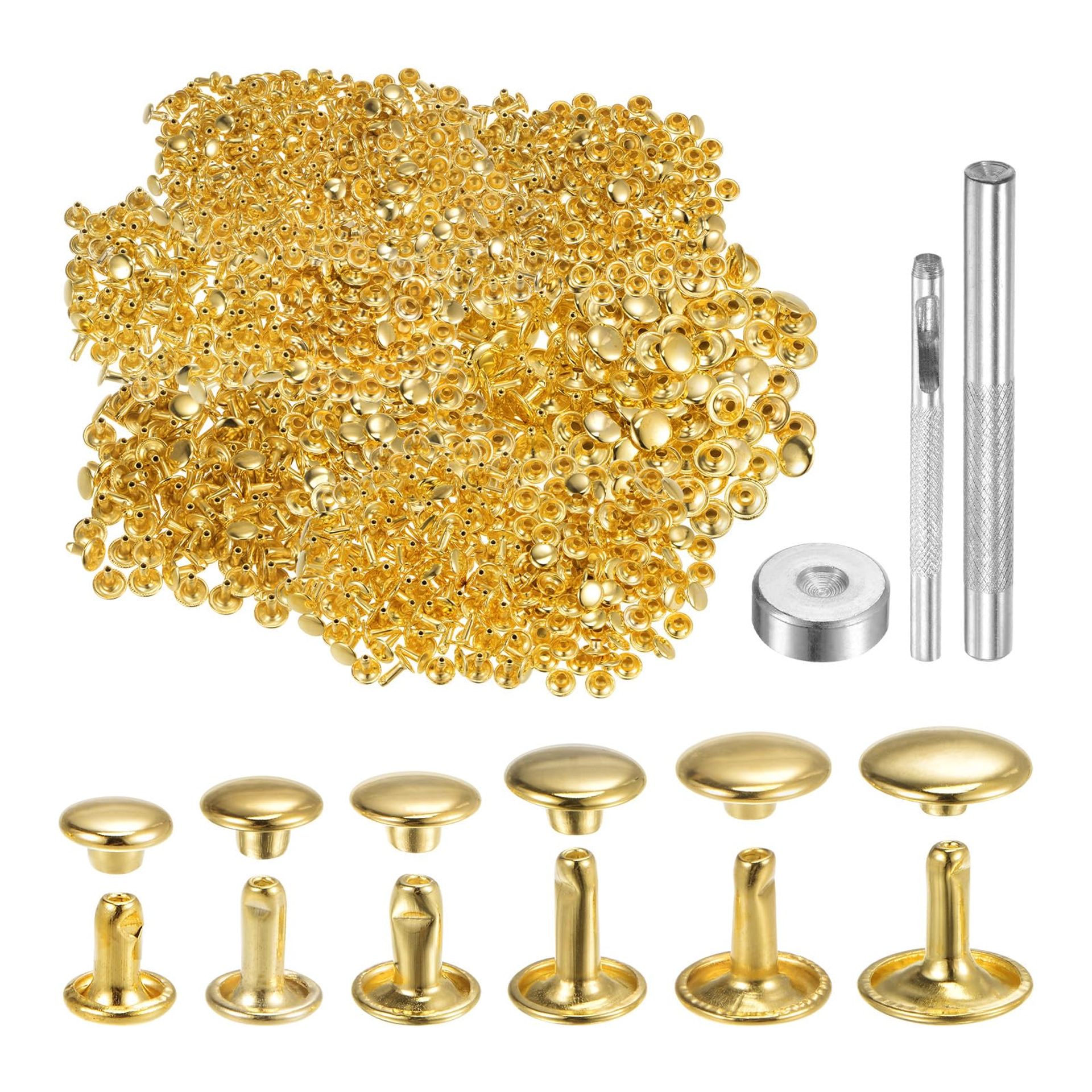 300 Sets Gold Tone Double Cap Leather Rivets With Tools For DIY Craft & R
