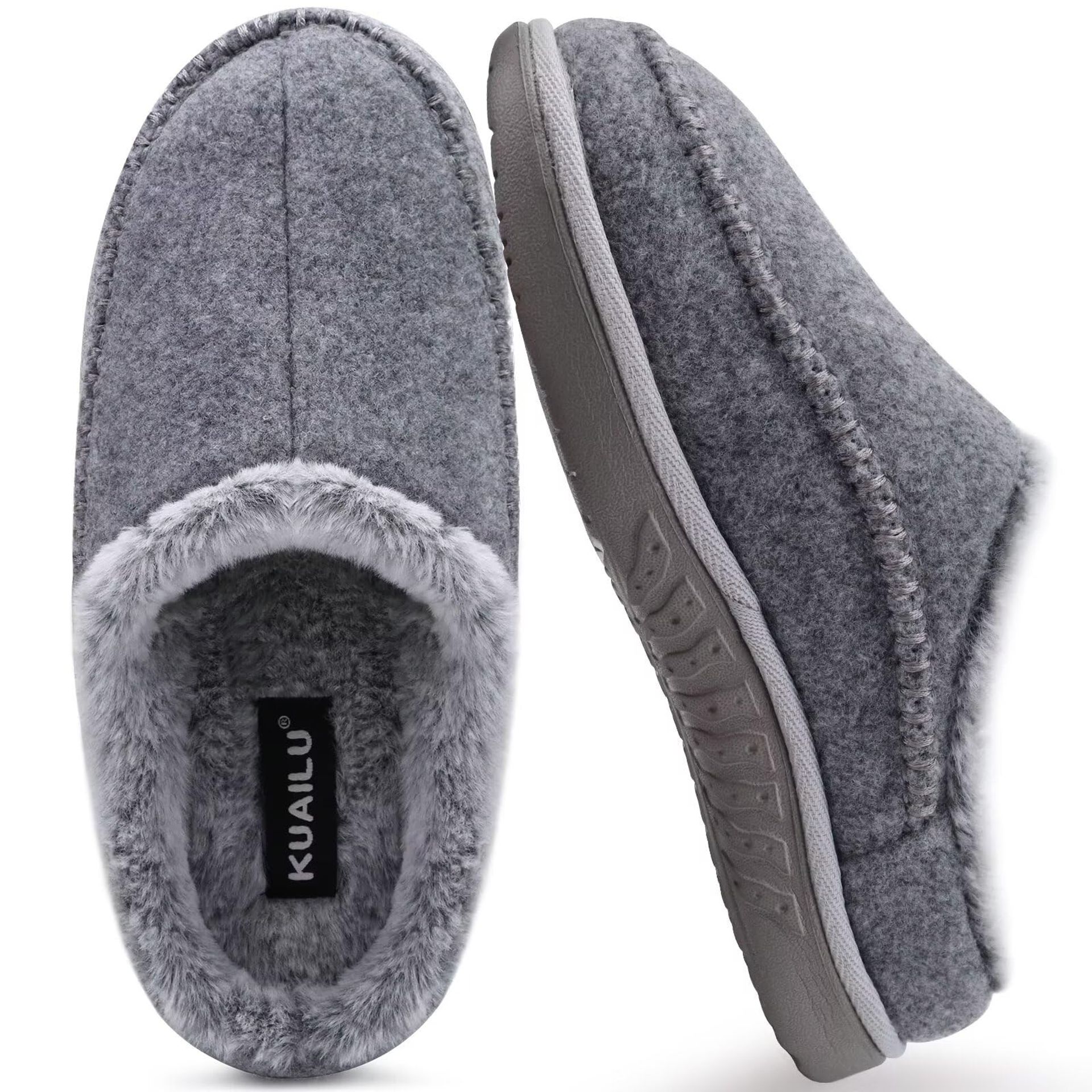 Men's Clog Slippers with Arch Support Memory Foam and Faux Fur Lining for Indoor Outdoor Comfort - Grey UK 10