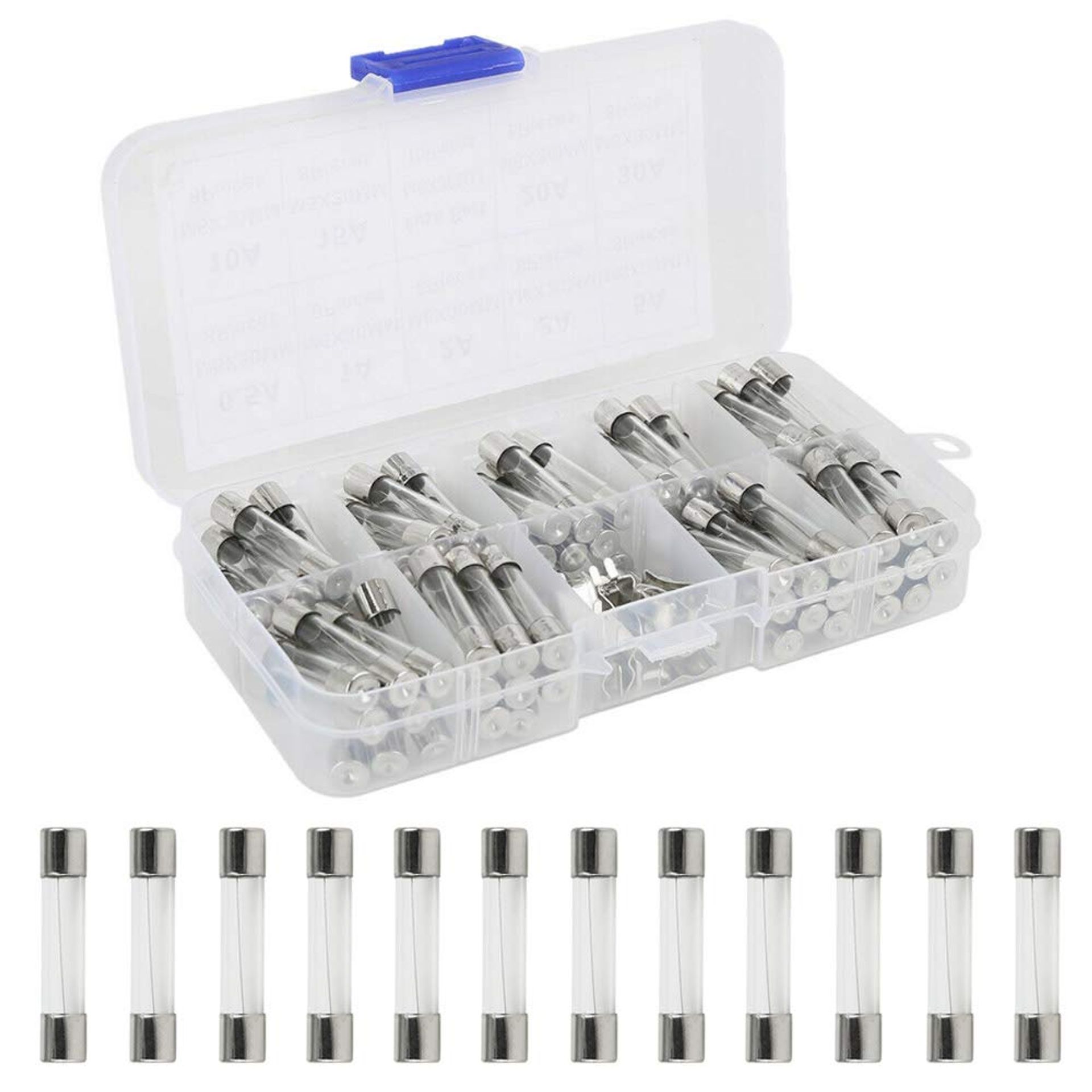 72 Pcs Mini Fast-Blow Glass Tube Fuse Kit 250V 6x30mm for Cars & Electronics – Assorted Amperages
