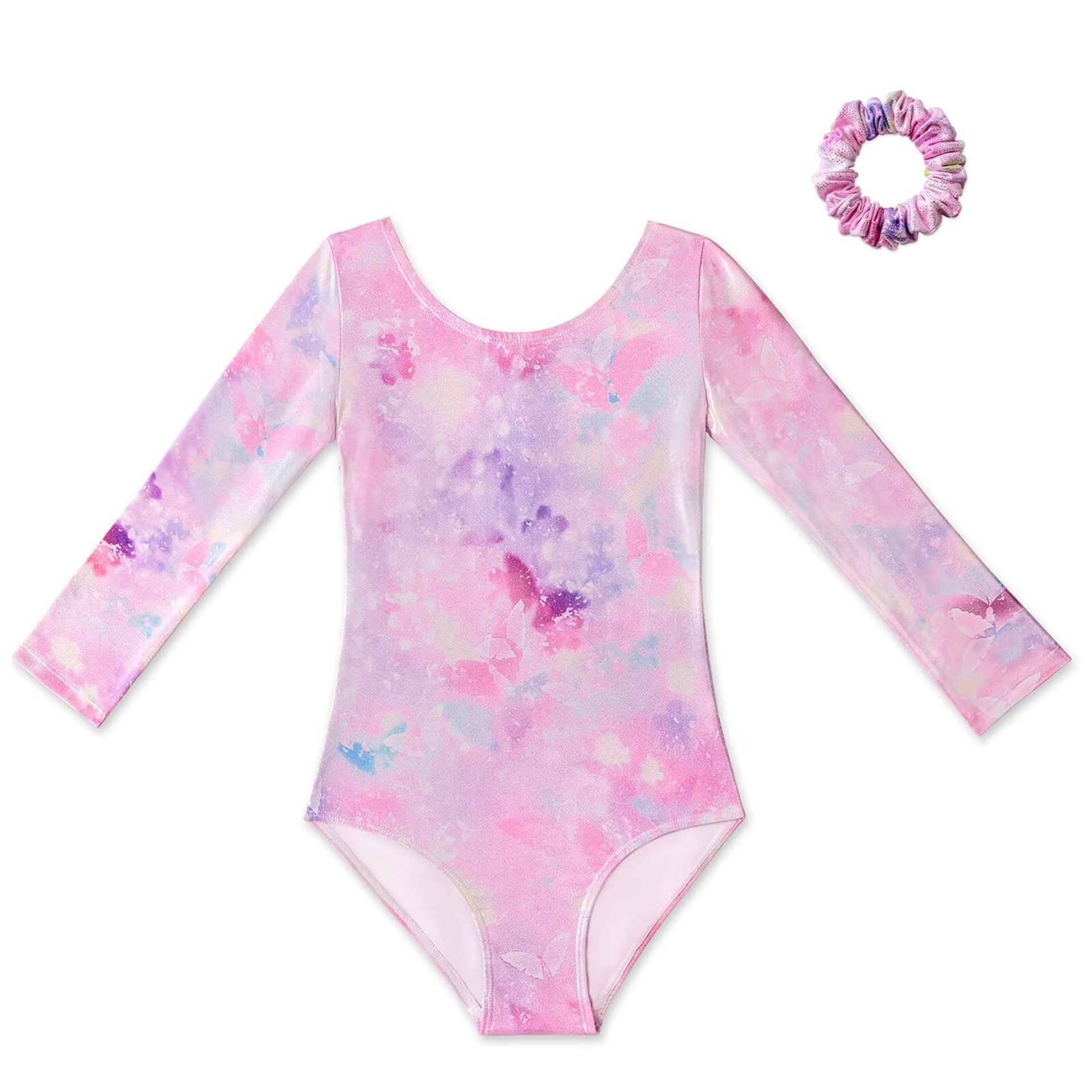 Girls Sparkle Gymnastics Leotard, Long Sleeve Butterfly Pink, 12-13 Years