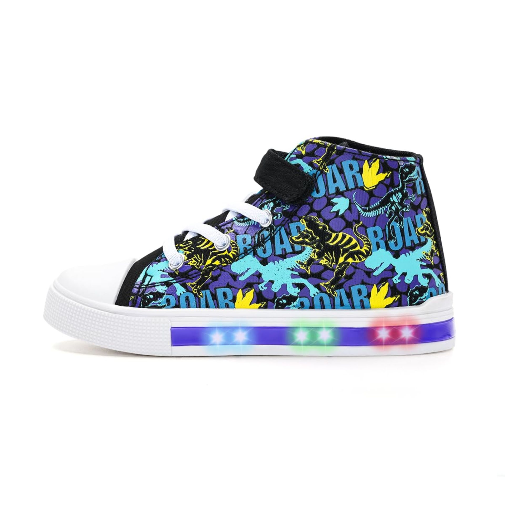 Kids Toddler Light Up Sneakers High Top Canvas Shoes with Velcro Strap Dinosaur Design - Dinosaur 26 EU