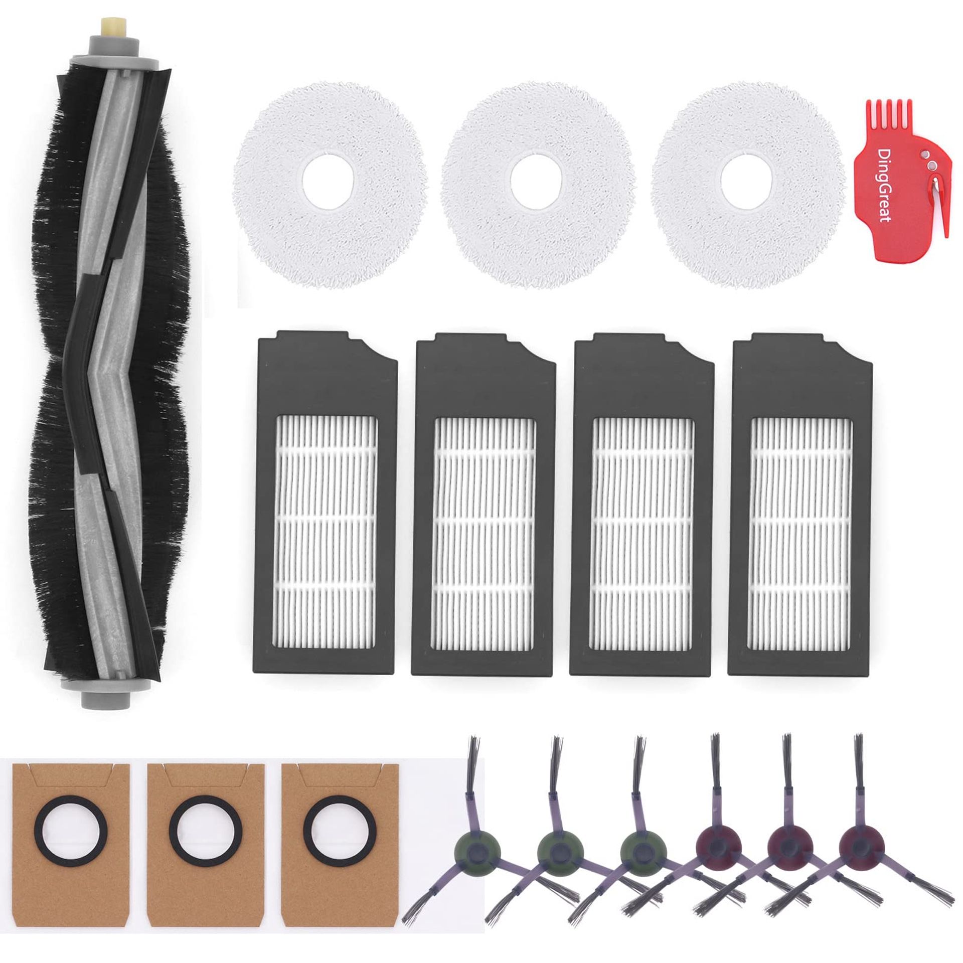 Replacement Kit for Ecovacs Deebot X1 OMNI/TURBO Robot Vacuum Cleaner with Main Brush, Dust Bags, Filters, Side Brushes, Mopping Pads, Cleaning Tool - White Standard
