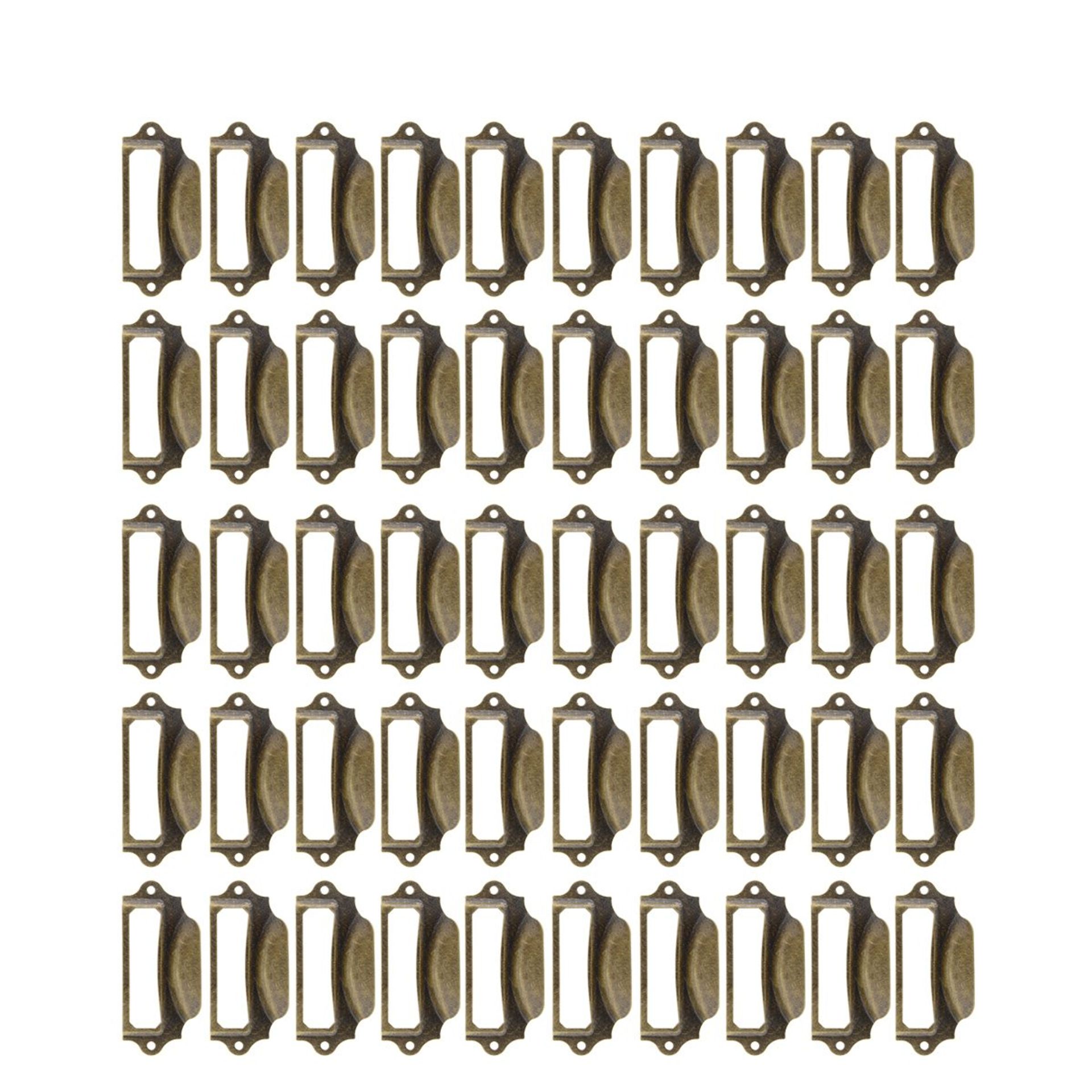 Antique Label Pulls for Cabinets & Drawers, Pack of 50 - Vintage Style with Screws, Ideal for Home Décor