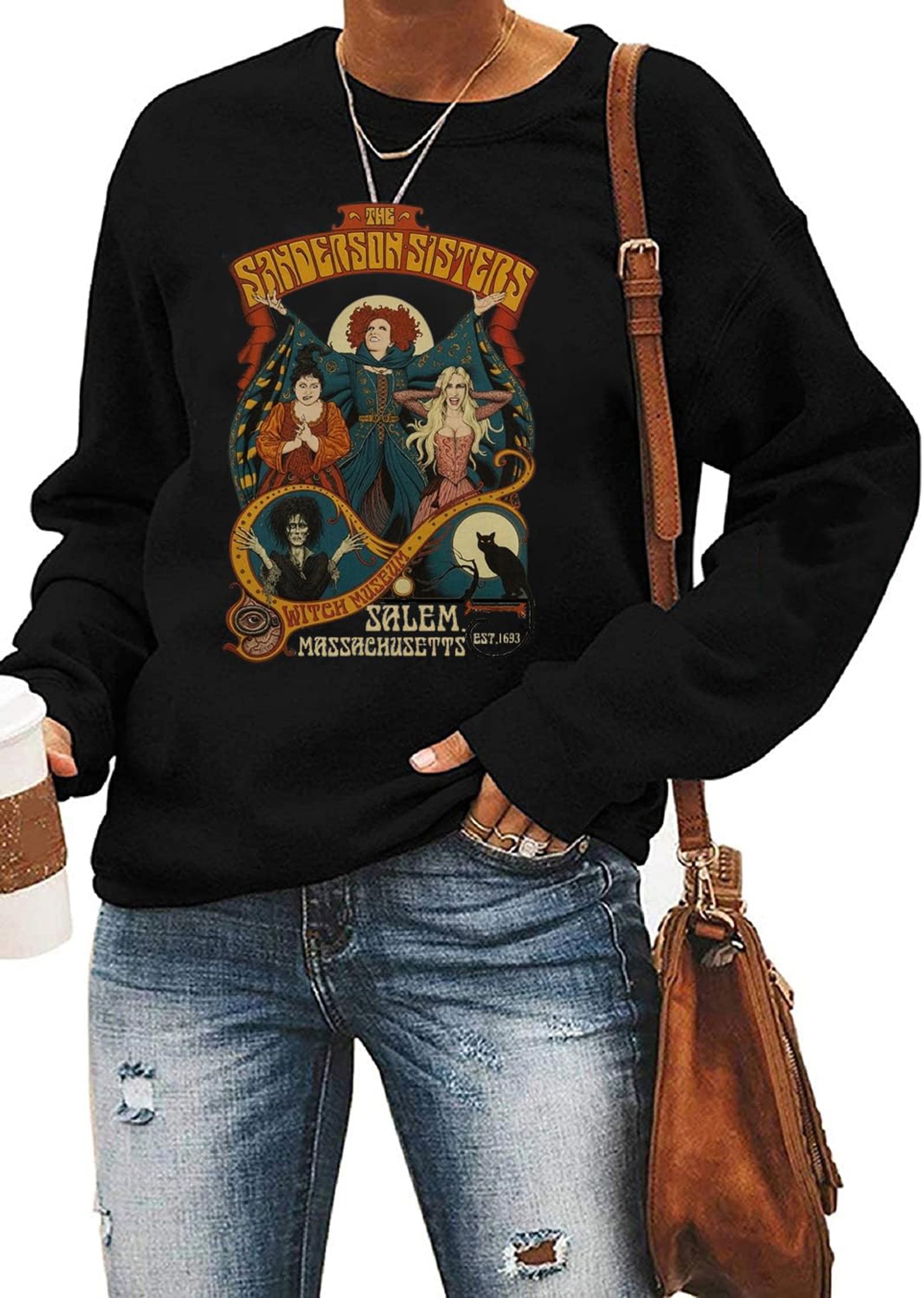 Women's Sanderson Witch Museum Sweatshirt Funny Halloween Pullover Top - Black-b XL