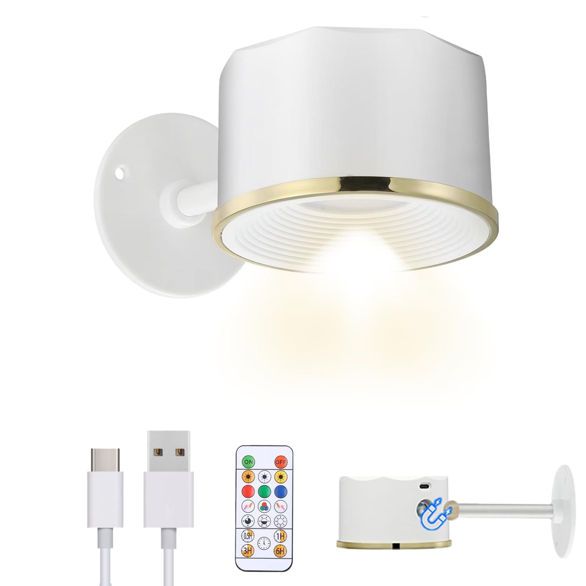 MIOBLUE LED Wall Mounted Reading Light, Wireless Wall Sconce with Remote, 360° Rotation Magnetic Wall Light RGB Picture Painting Light with Dimmable for Living Rooms,Bedrooms, Artwork,Dartboard,White