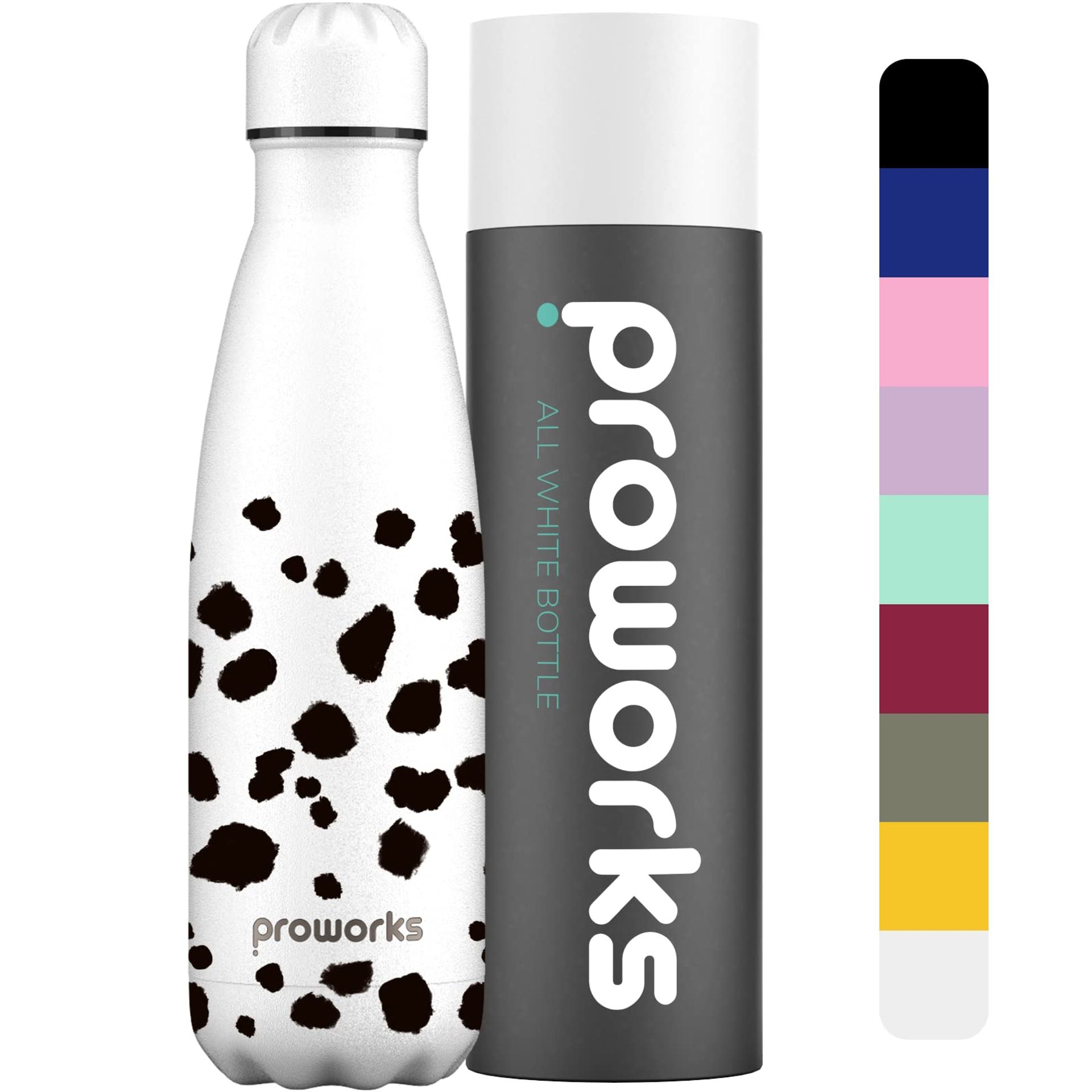 Stainless Steel Insulated Sports Water Bottle 1L - Keeps Drinks Hot 12H & Cold 24H - Leakproof & BPA Free Dalmatian Design