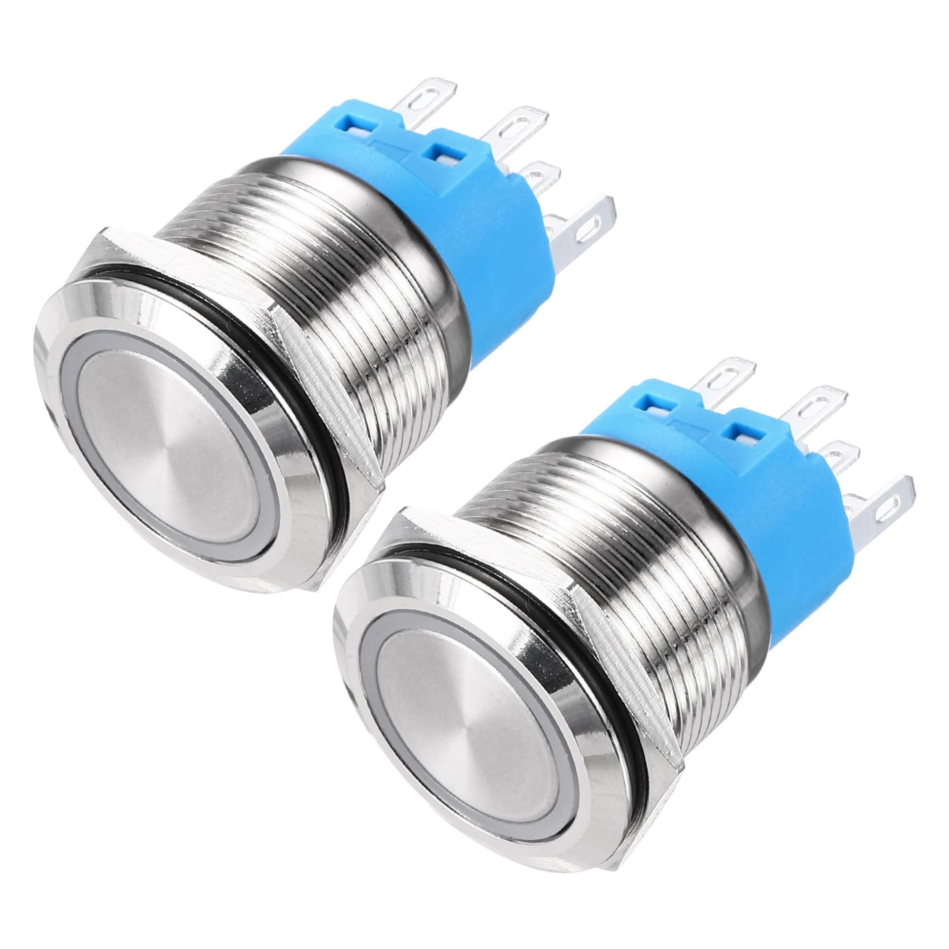 22mm Momentary Metal Push Button Switch with Silver LED, 2NO 2NC Contacts, Set of 2 for DIY Projects