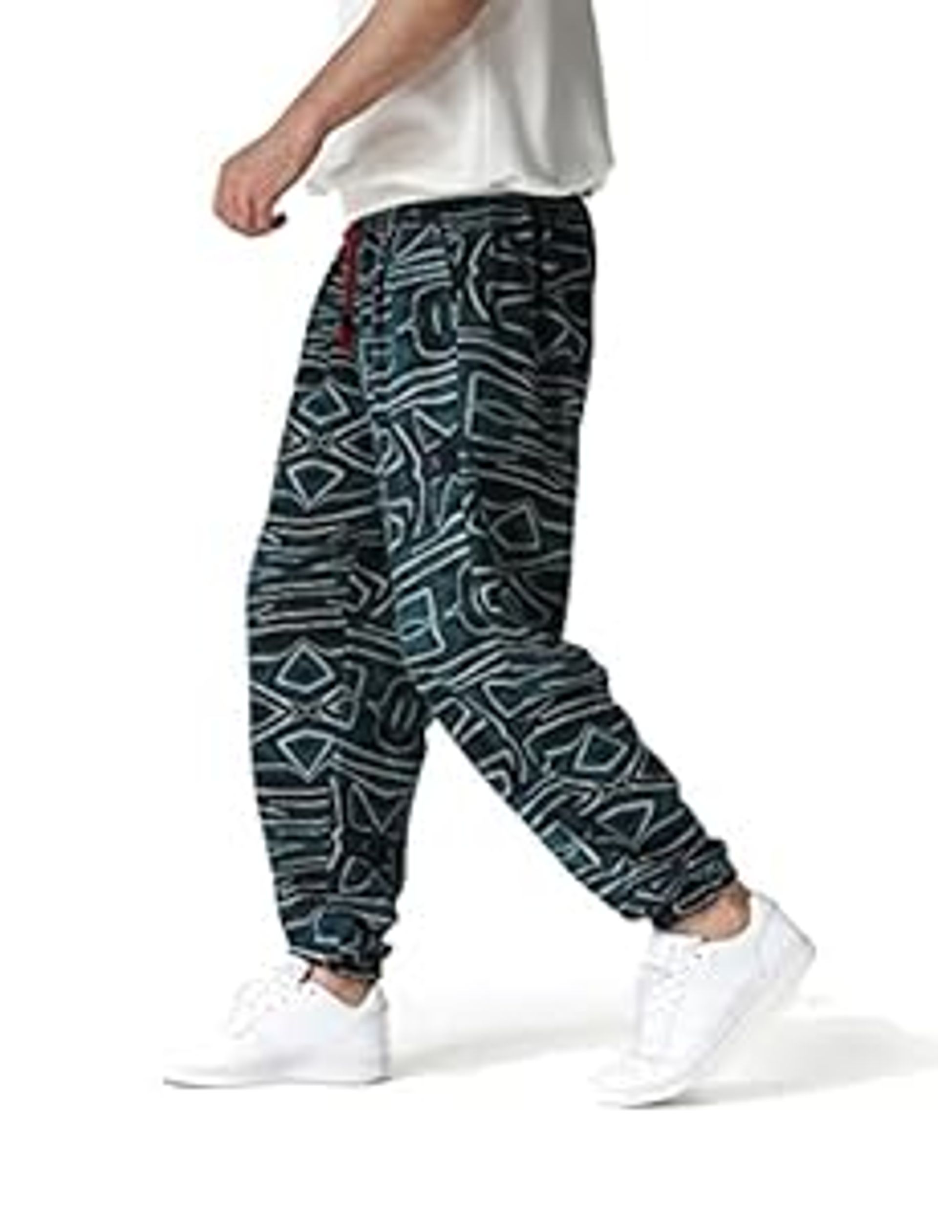 Men's Ethnic Cotton Linen Jogger Sweatpants with Boho Print, Elastic Waist and Pockets – Comfortable Casual Trousers for Festivals, Travel & Lounge