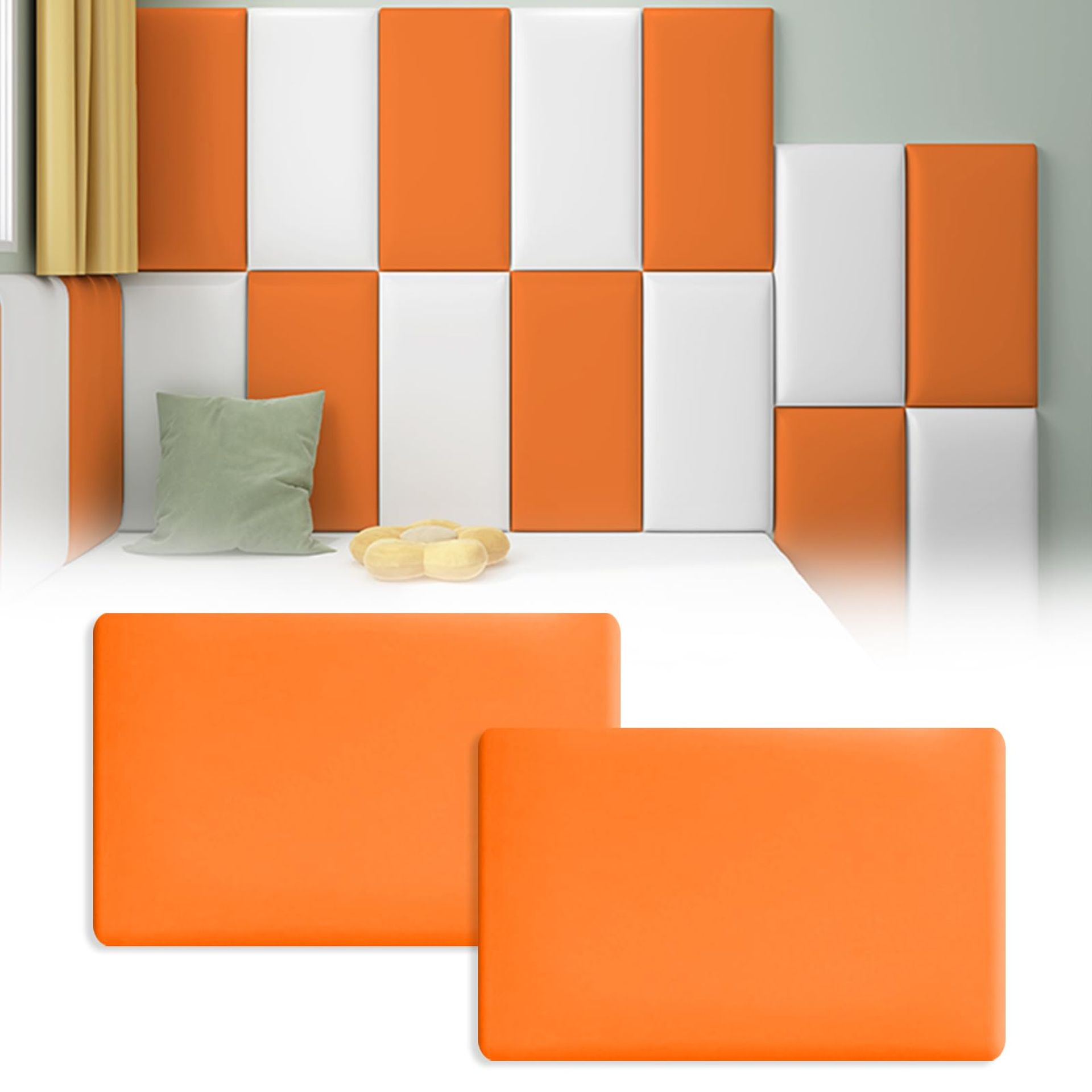 Anti-Collision Wall Cushion Padding, 2 Pack 40x30cm, Soft Protection Panels for Kids, Peel & Stick, Orange