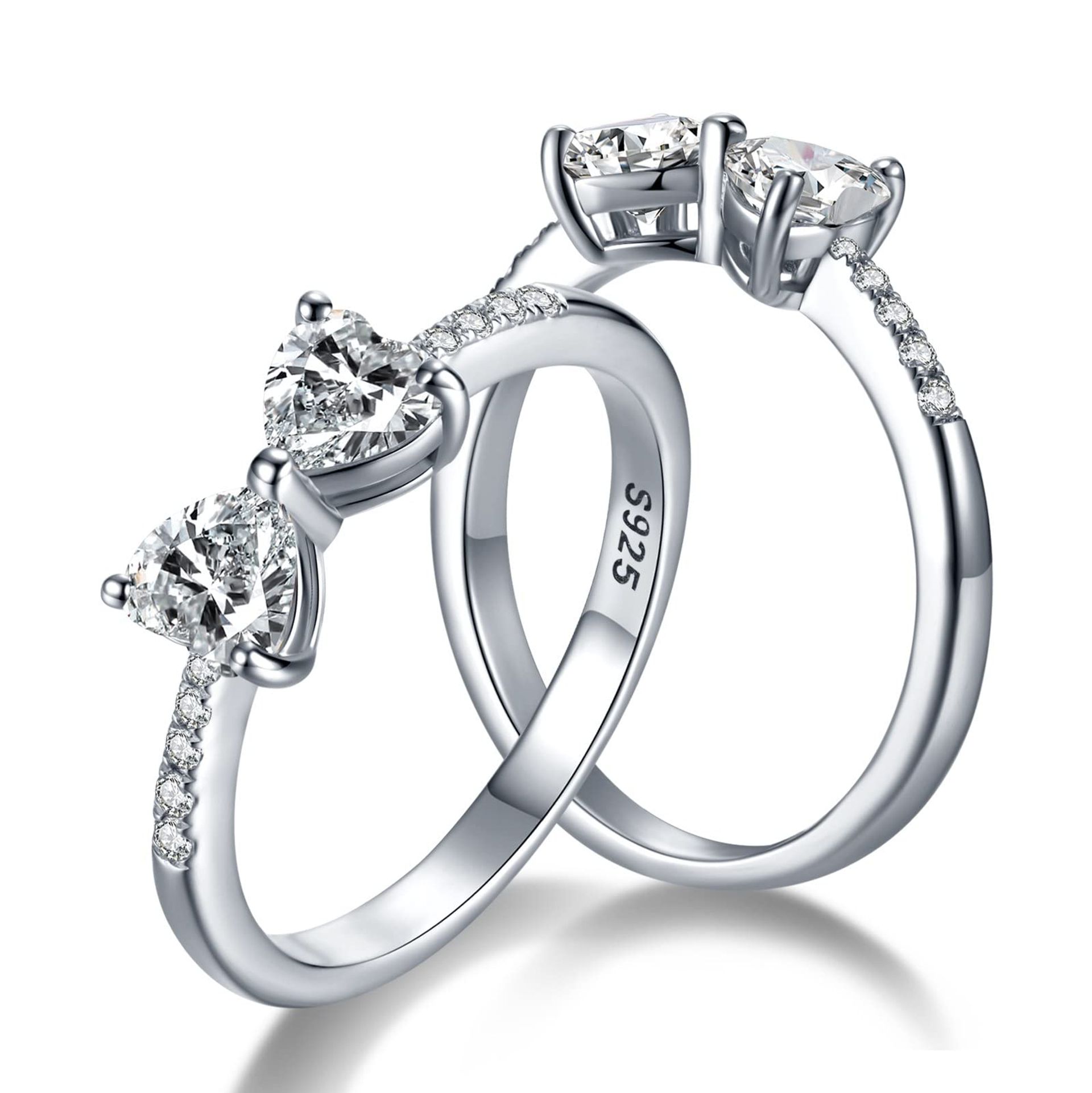 Moissanite Engagement Ring Double Heart S925 Sterling Silver - Sparkling Promise for Women