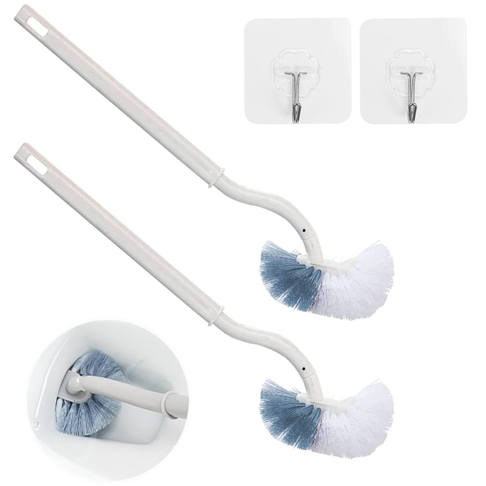 2 PCS Toilet Brush Set with Curved Design for Deep Cleaning - Long Handle & Flexible Bristles in White
