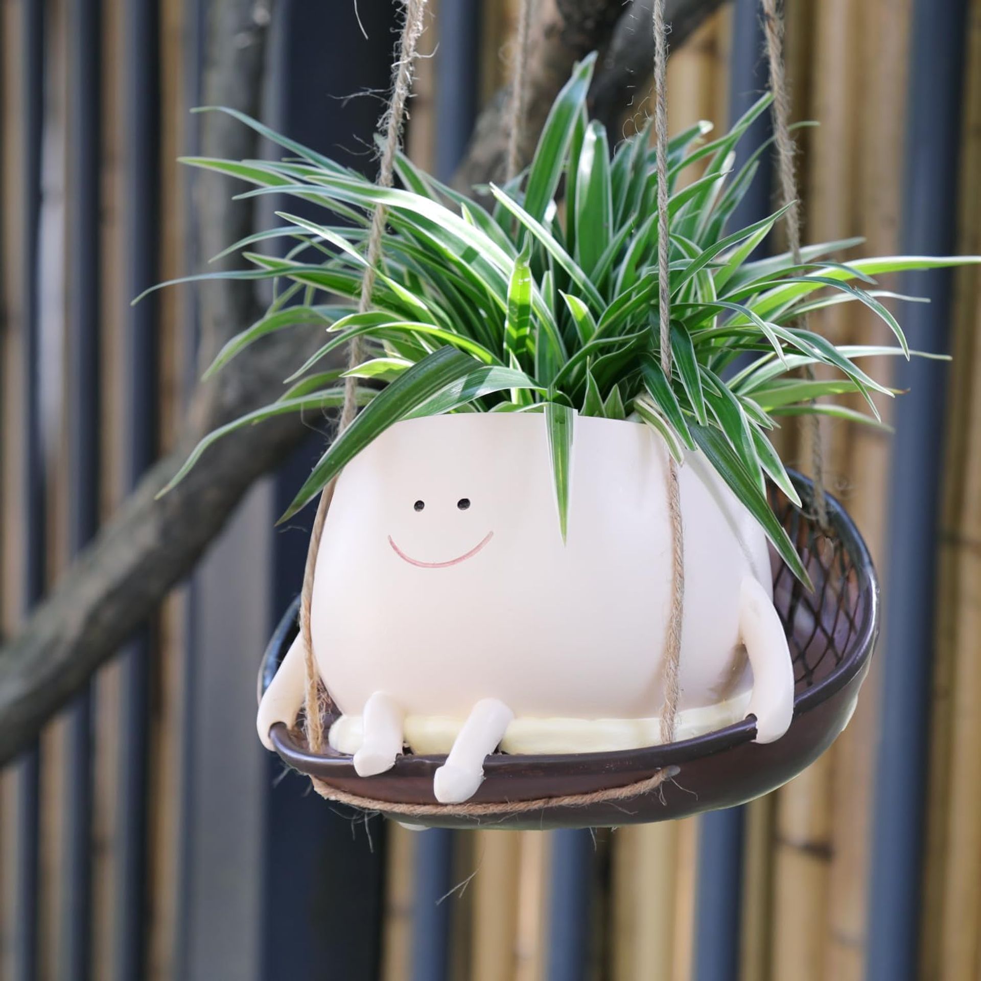 Azazaza Swing Face Planter Pot, 3.34 In Chair Hanging Plant Pots Indoor Outdoor, Cute Resin Succulent Flower Pot Decor for Home Balcony Garden, Mother Gifts (B, S)