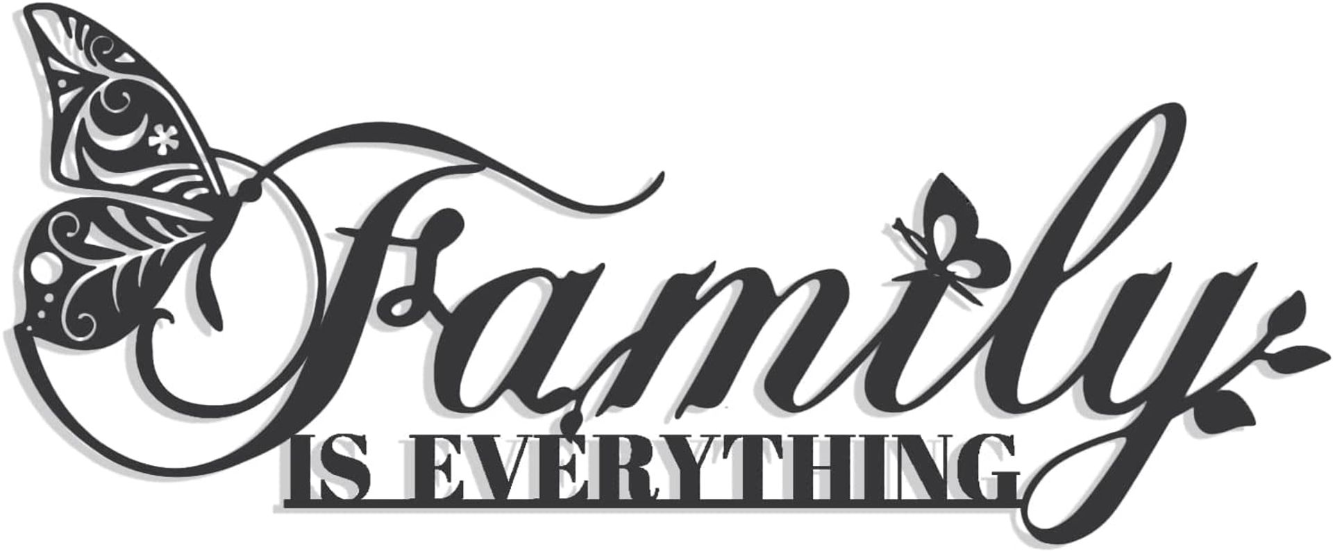 Family Signs Metal Wall Decor with Butterfly - Black Iron Art for Home 17”x6.3”