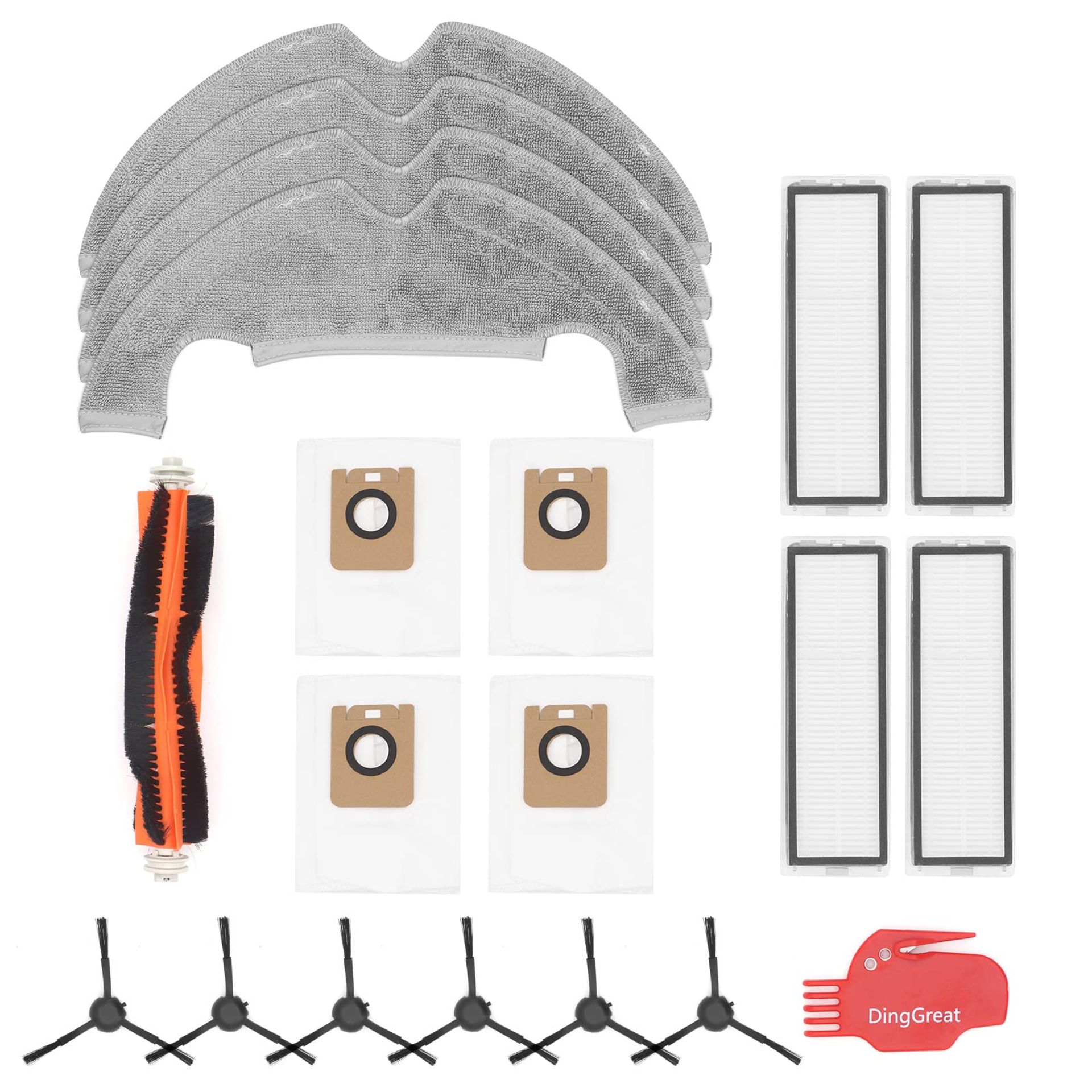 Replacement Spare Parts Kit for Dreame Bot Z10 Pro / L10 Plus Vacuum Cleaner with Roller Brush, Side Brushes, Filters, Mop Cloths & Dust Bags - White Standard Set
