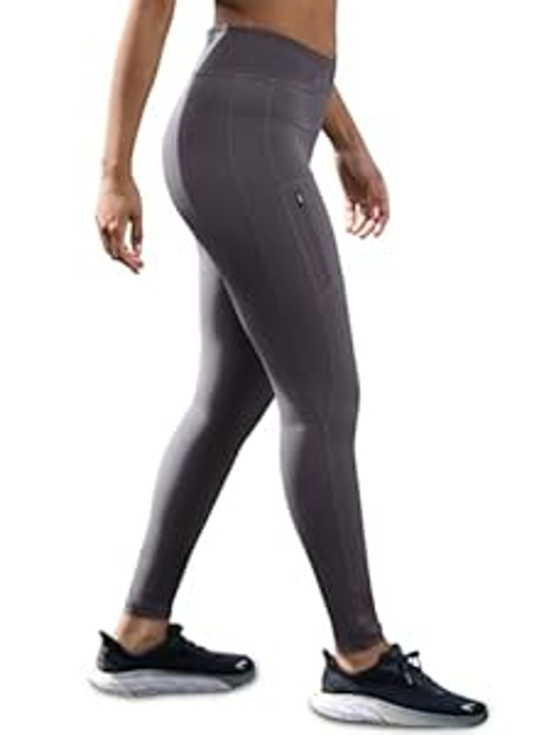 High Waist Gym Leggings with Side Pockets for Women, Stretch Yoga Pants, Workout & Running Sportswear, Comfortable Fit - XXL Grey
