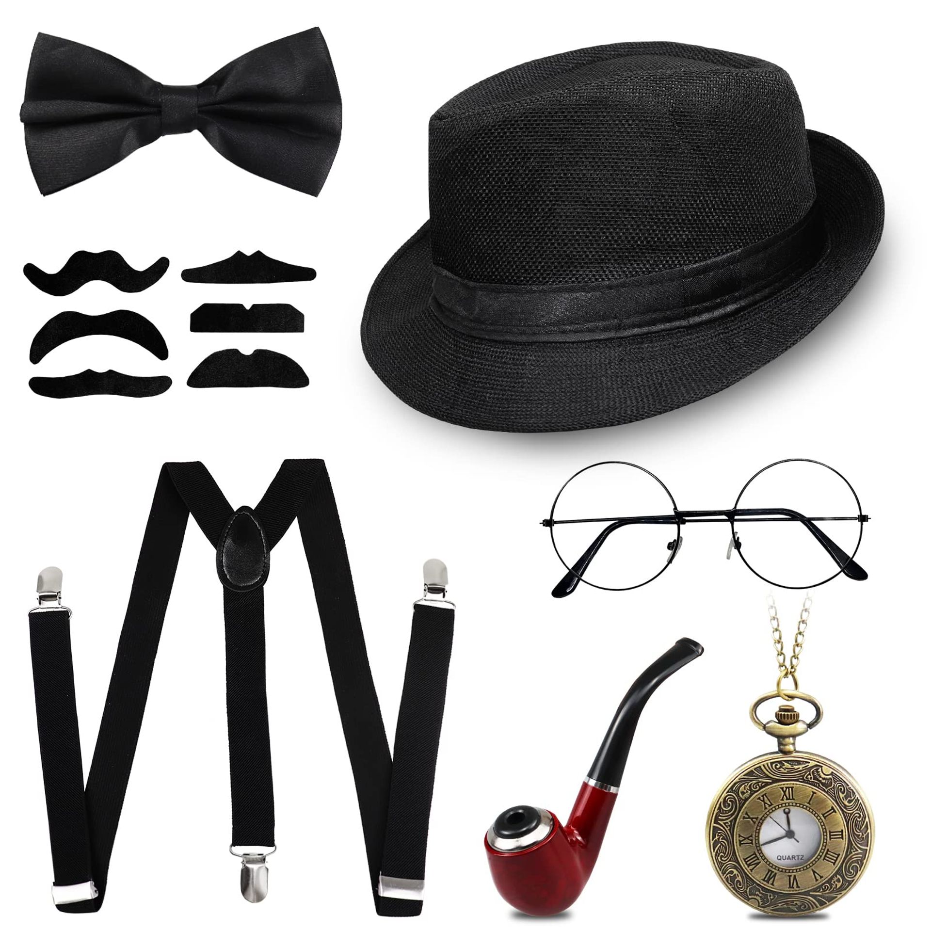 1920s Gatsby Costume for Men - Retro Gangster Kit with Hat, Suspenders, and Accessories