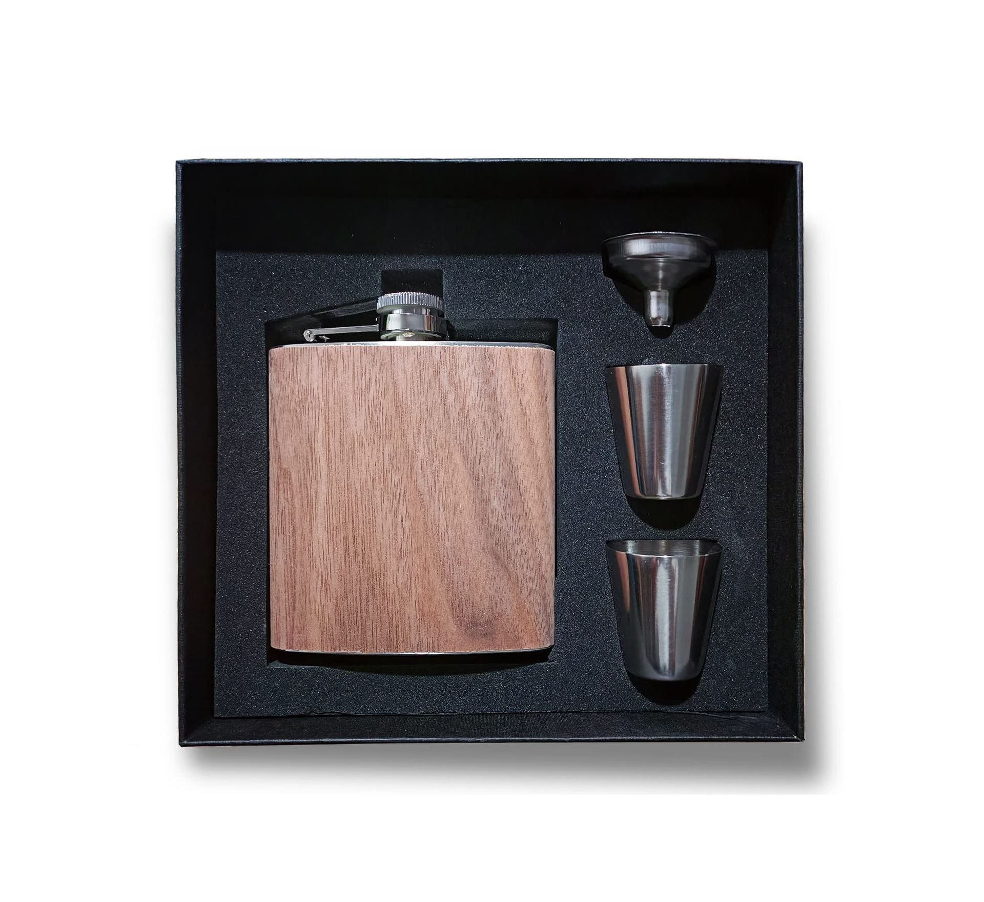 BahuTech 6oz Hip Flask with Walnut Wood Cover - Ideal Men's Gift for Birthdays & Anniversaries