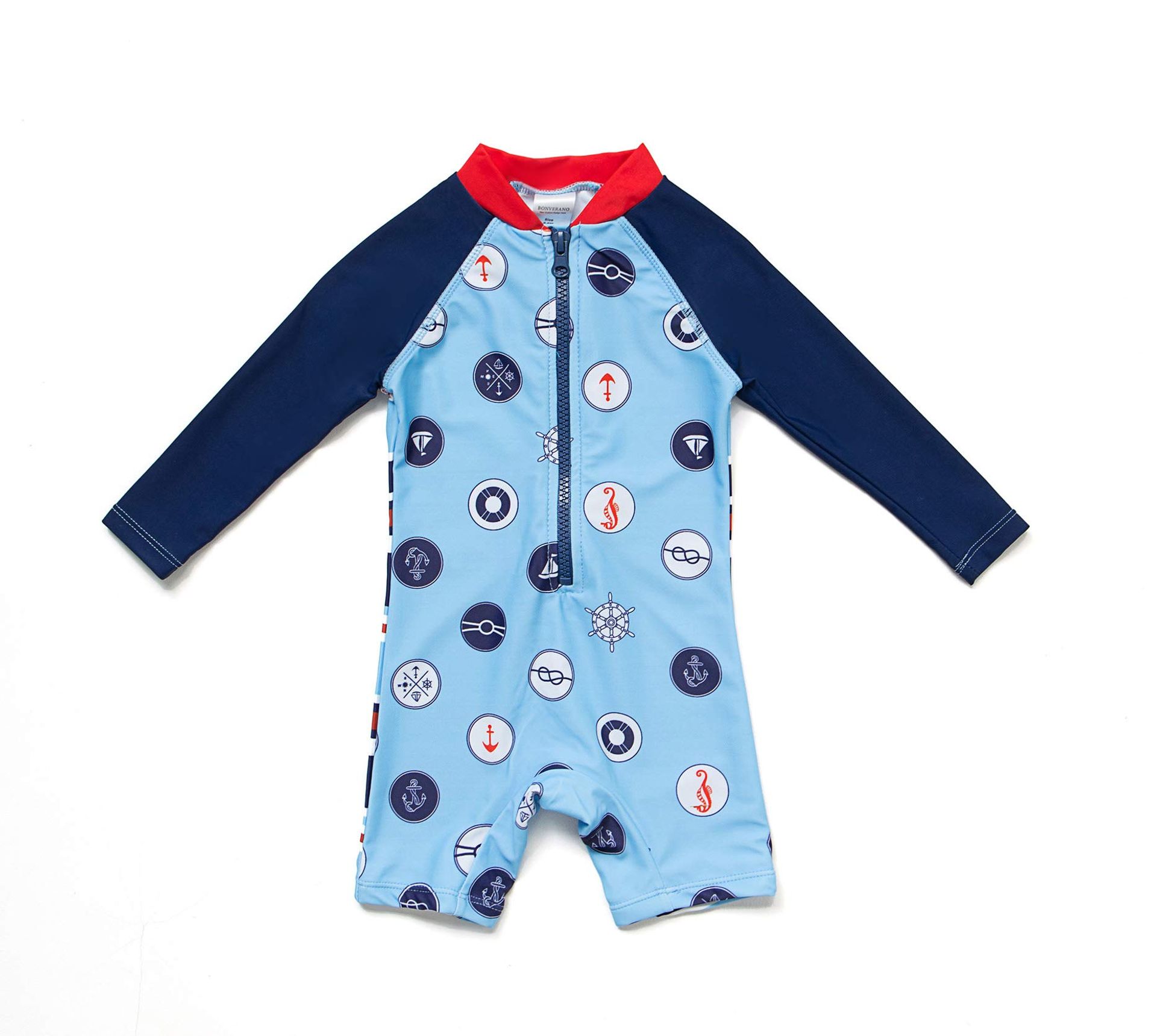 Baby Boys UPF 50+ Sunsuit with Sun Hat – All-in-One Zip Swimwear Protection (Blue, 3-6 Months)