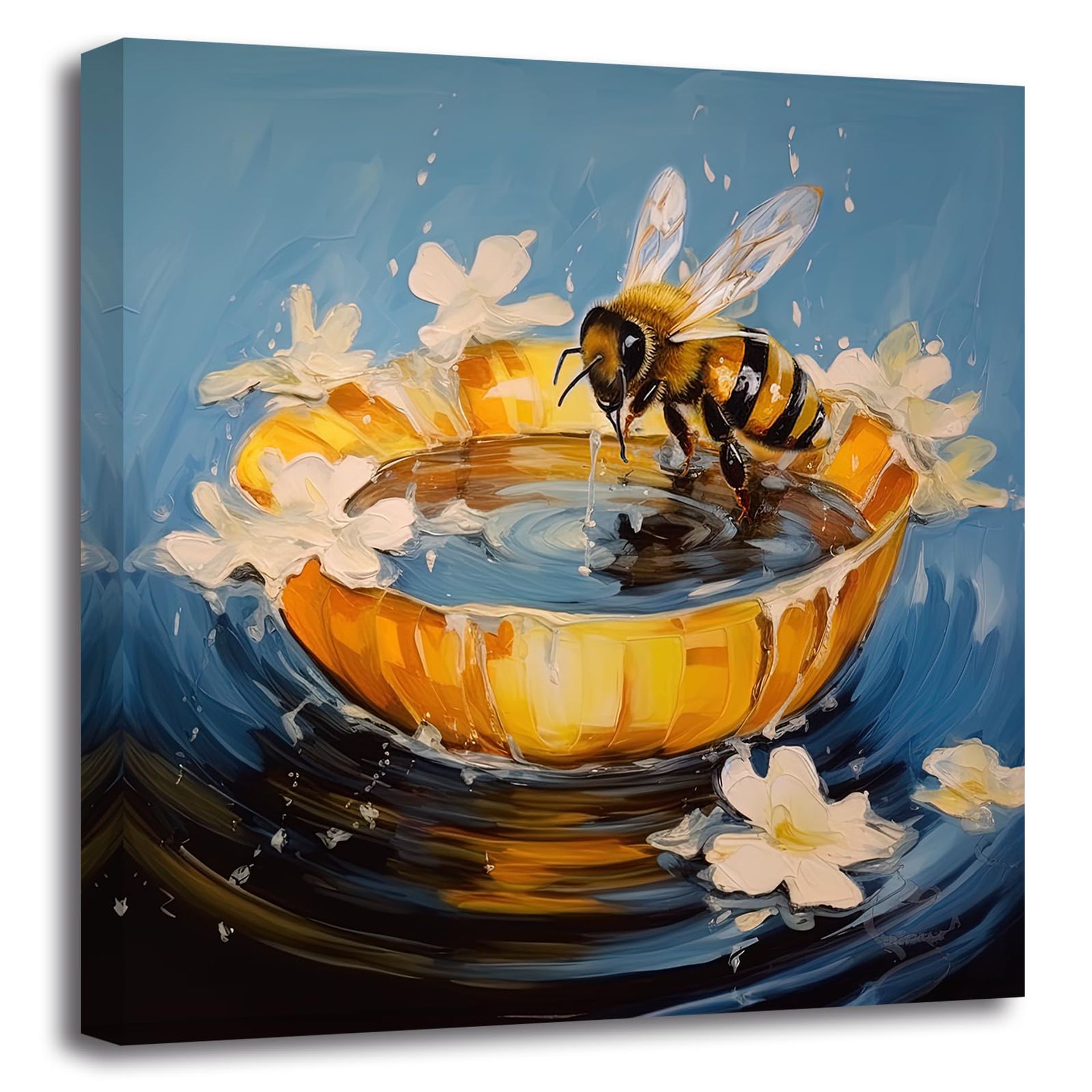 ZXHYWYM Bee Wall Art Cute Bee with White Flowers Poster Prints Abstract Colorful Animal Canvas Picture for Nursery Kids Room Classroom Decor(Picture-3, (12.00" x 12.00"))