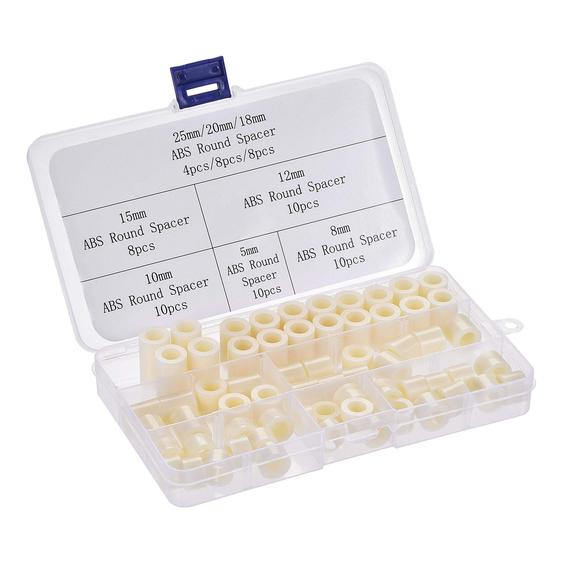 sourcing map ABS Round Spacer Assortment Kit ID 8.2mm OD 14mm for M8 Screws, 8 Sizes Plastic Standoff (5mm 8mm 10mm 12mm 15mm 18mm 20mm 25mm), 68pcs