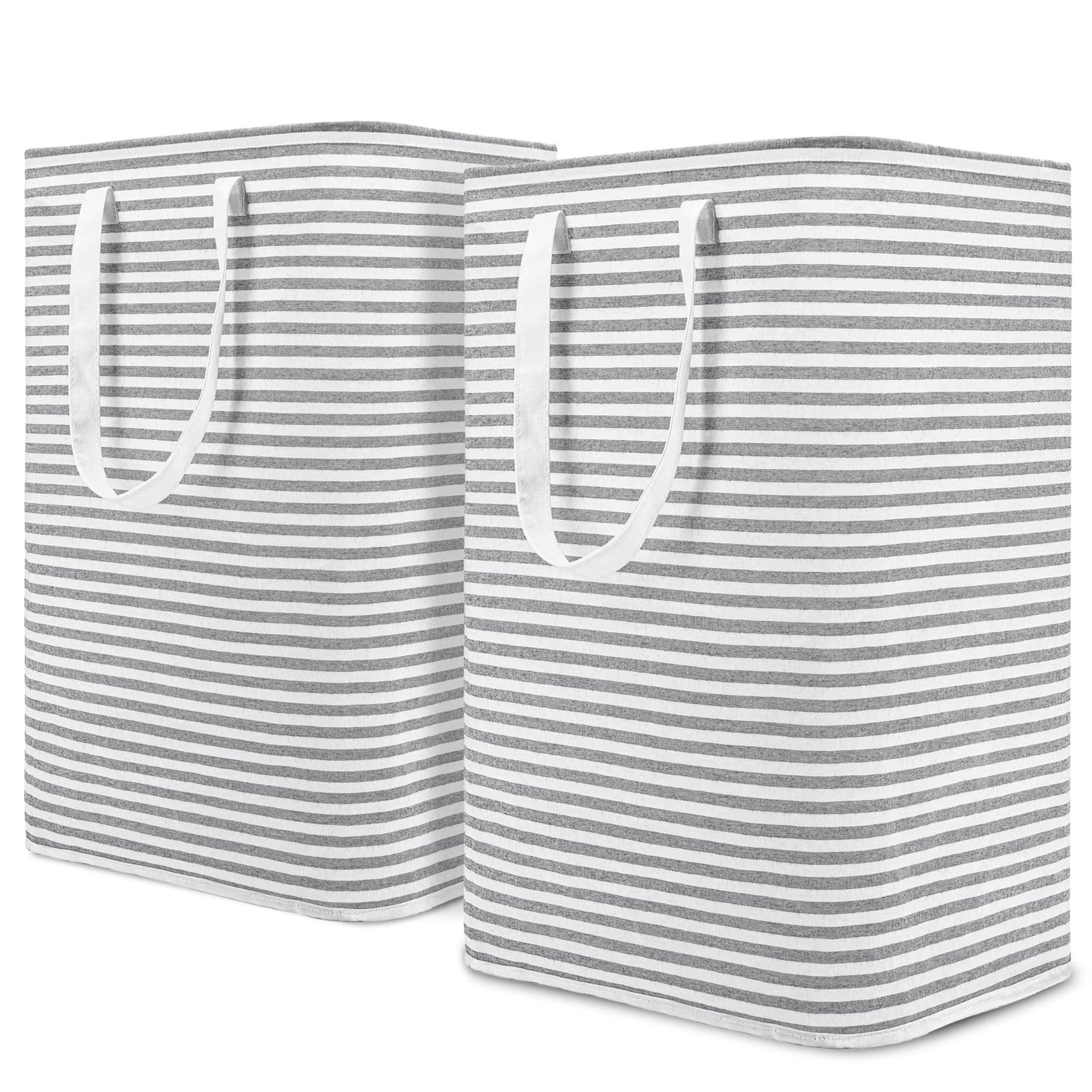 80L Freestanding Laundry Hampers [3 Pack] with Handles, Collapsible Cotton Storage Baskets for Clothes - Grey