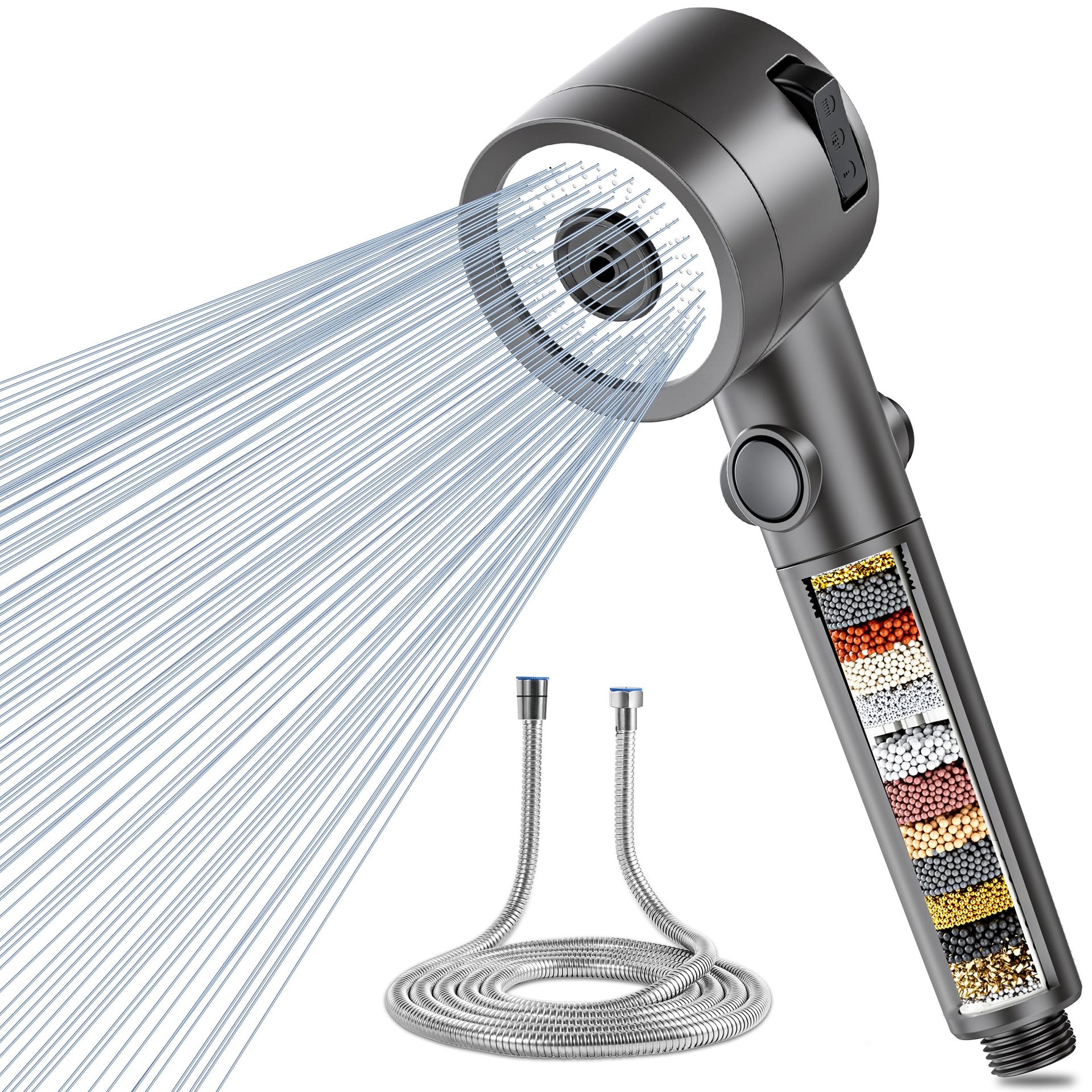 20-Layer Filter Shower Head & 1.5M Hose - High Pressure, Chlorine Removal, 3 Modes, Universal Fit Water-Saving Design