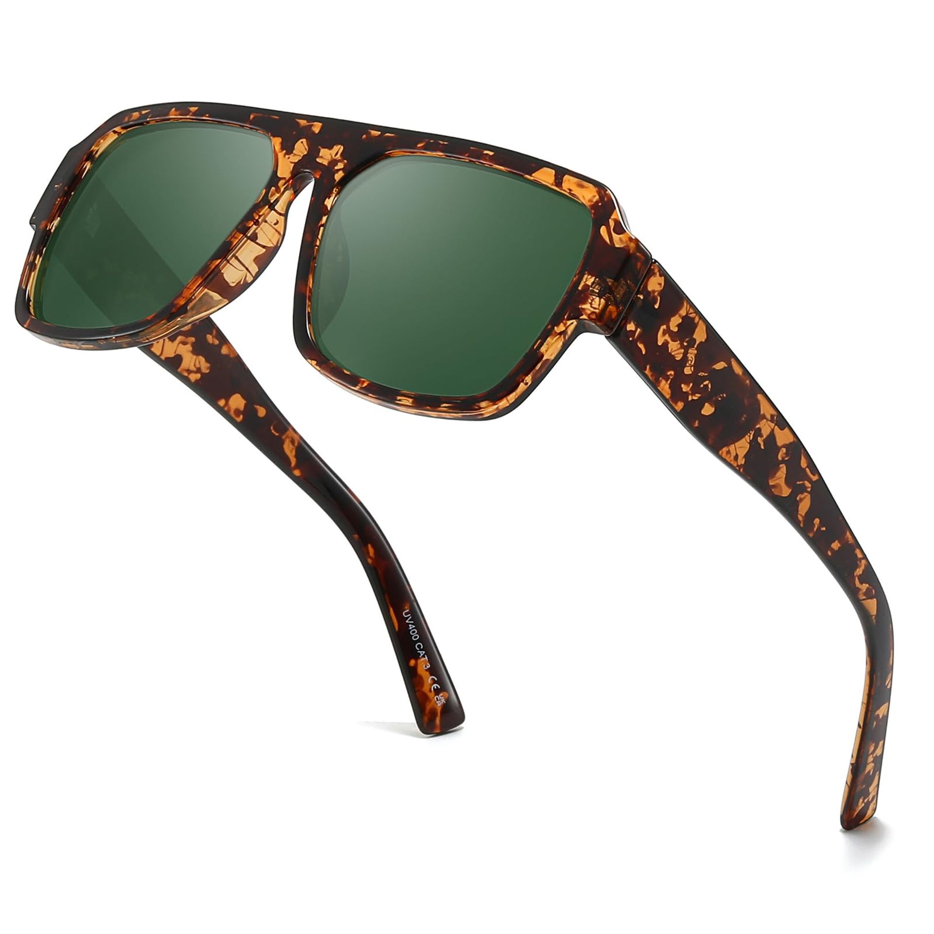 Women's Polarised Sunglasses UV400 Protection Classic Shades with TAC Lenses & PC Frame - Tortoise/Green A3