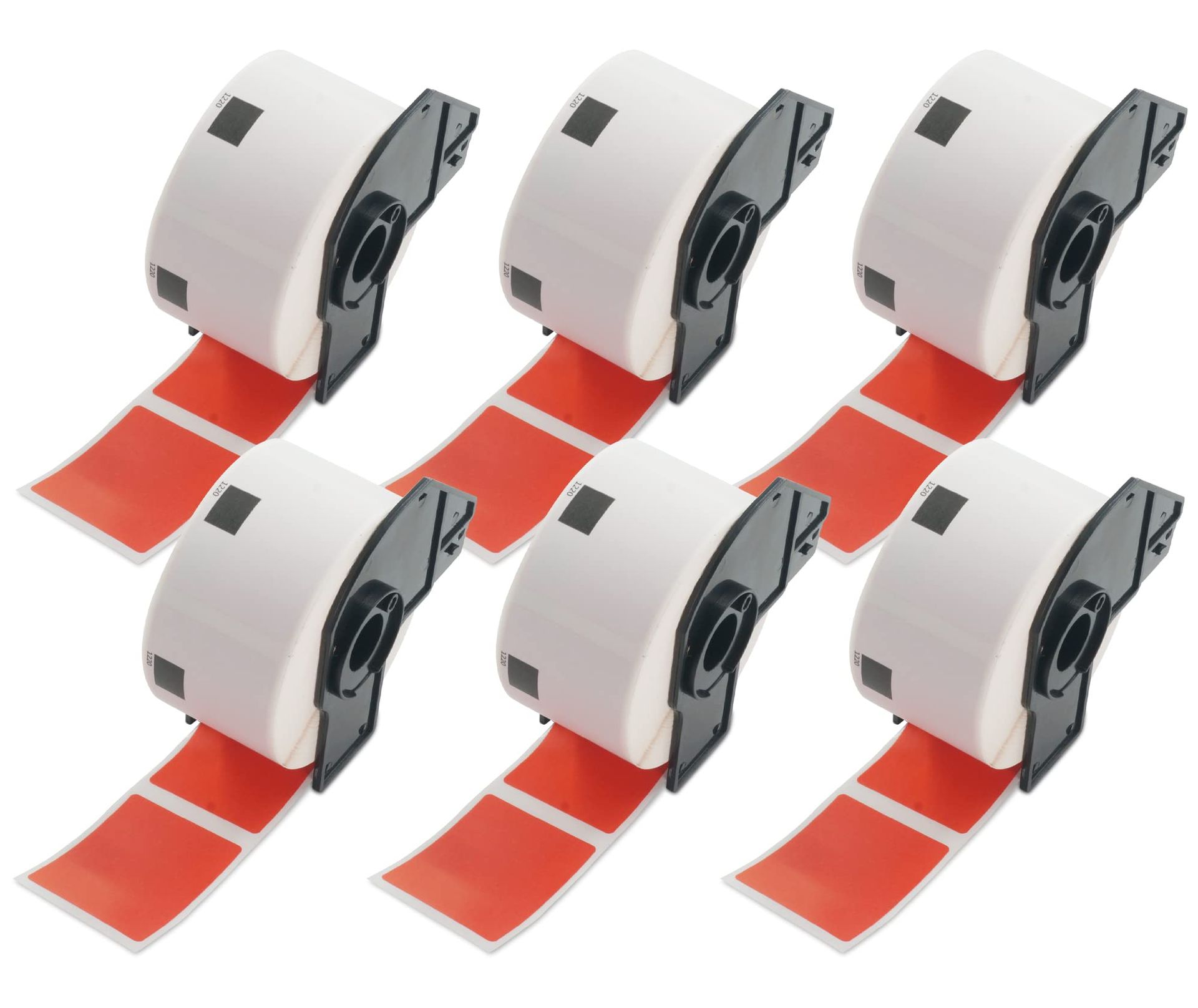 6 Rolls DK-11220 Coloured Labels 39mm x 48mm for Brother QL Printers - Black on Red