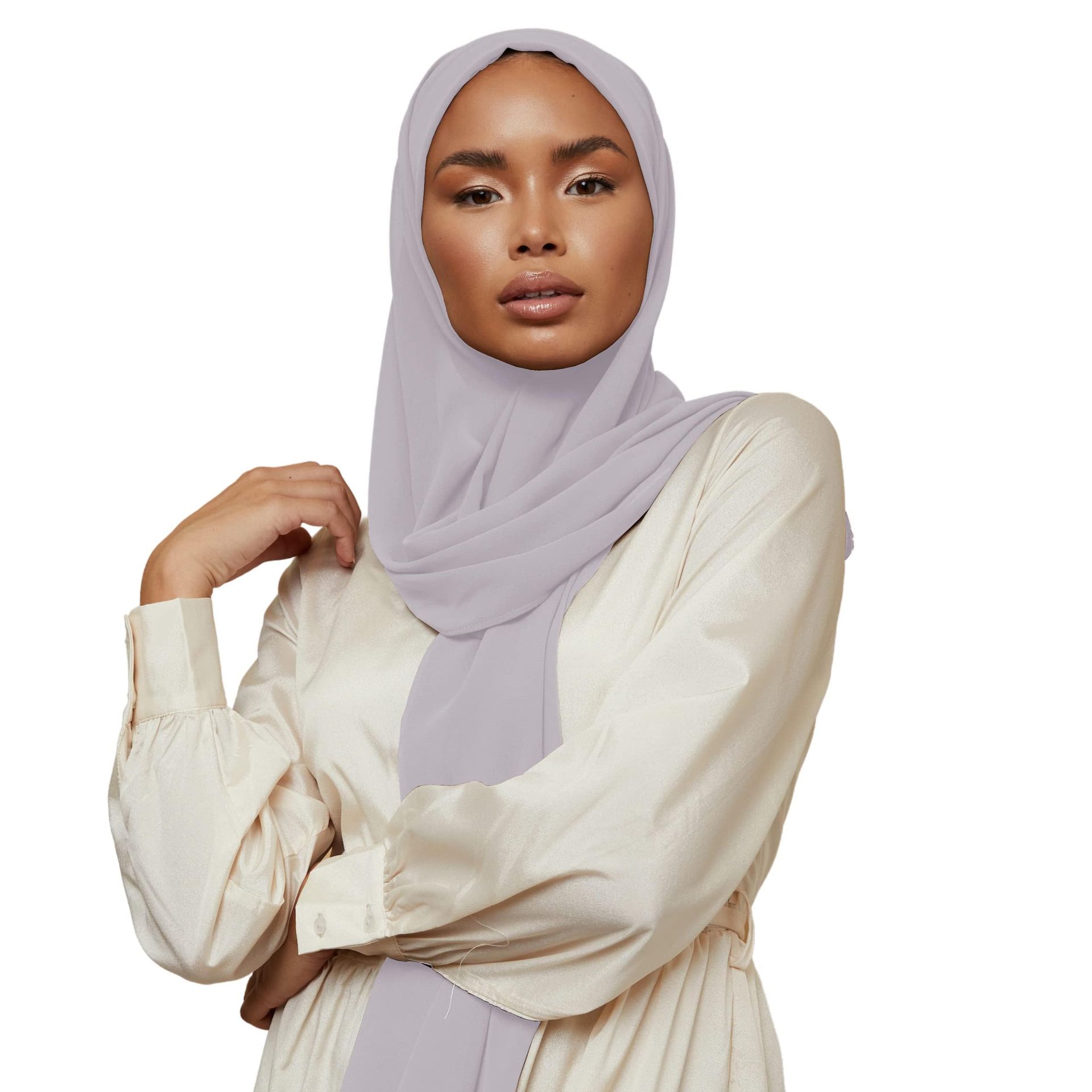 Small Luxury Chiffon Hijab Scarf for Women - Warm Grey - Lightweight & Elegant