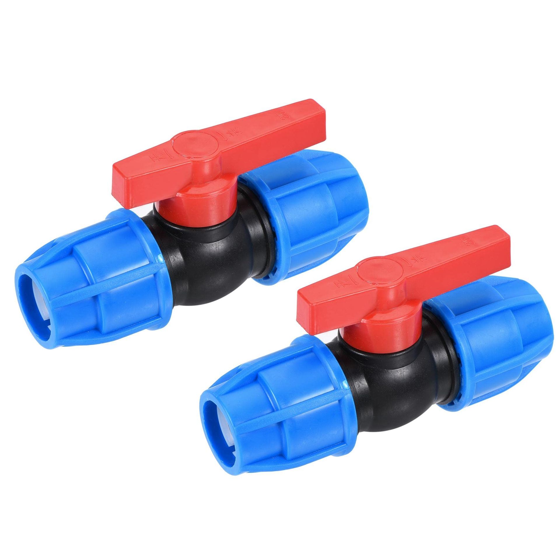sourcing map Ball Valve PE Plastic Shut Off Switch Connector Blue for 25mm Garden Irrigation Tube 2Pcs