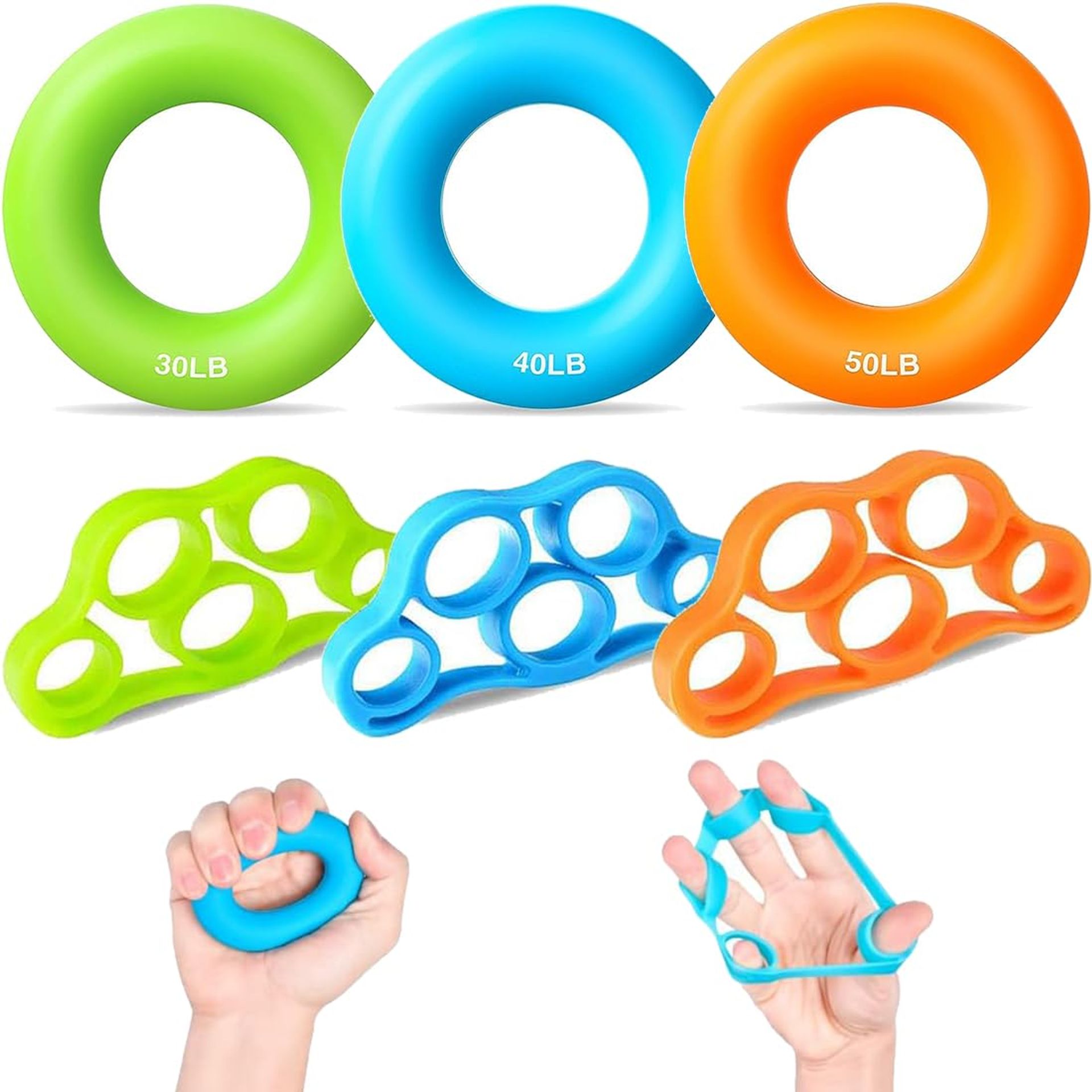 6 Pc Grip Strengthener Set - Hand, Finger & Forearm Trainer for Stress Relief & Rehab