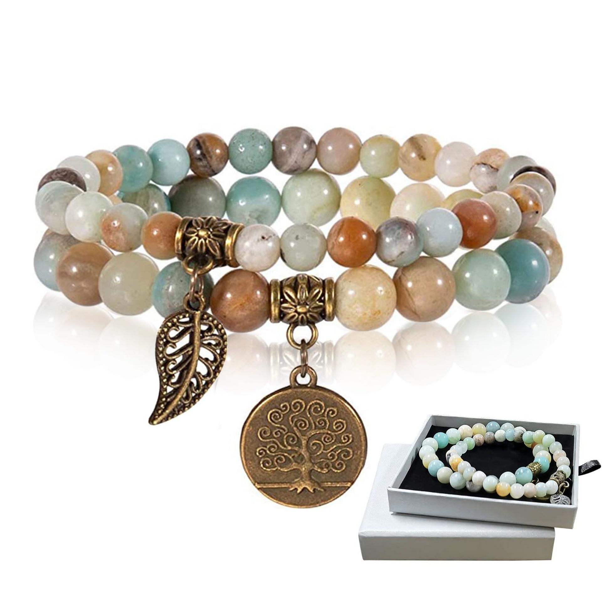 Amazonite Chakra Bracelets - Natural Reiki Healing Yoga Beads for Anxiety Relief