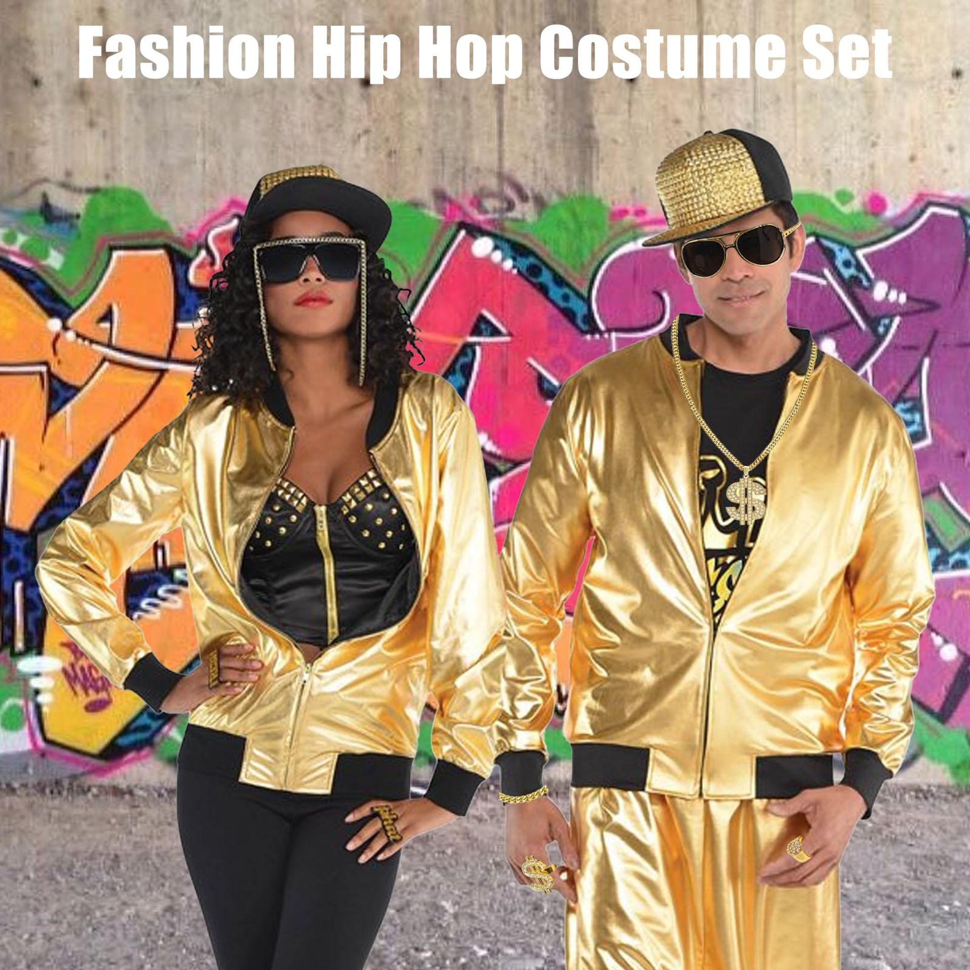 5 PCS 80s/90s Hip Hop Fancy Dress Costume Set - Disco Outfit With Chunky