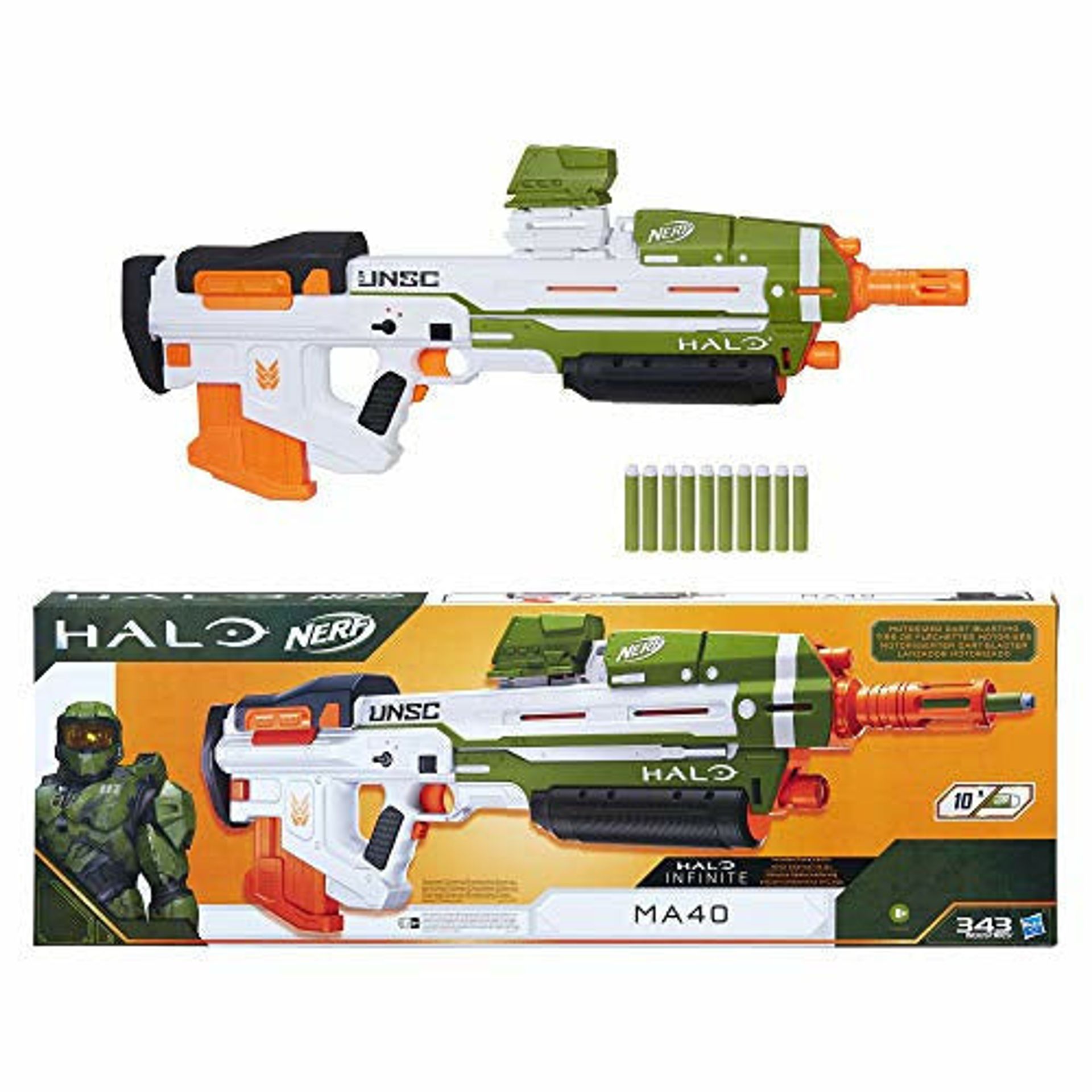 Nerf Halo MA40 Motorised Dart Blaster - Includes Removable 10-Dart