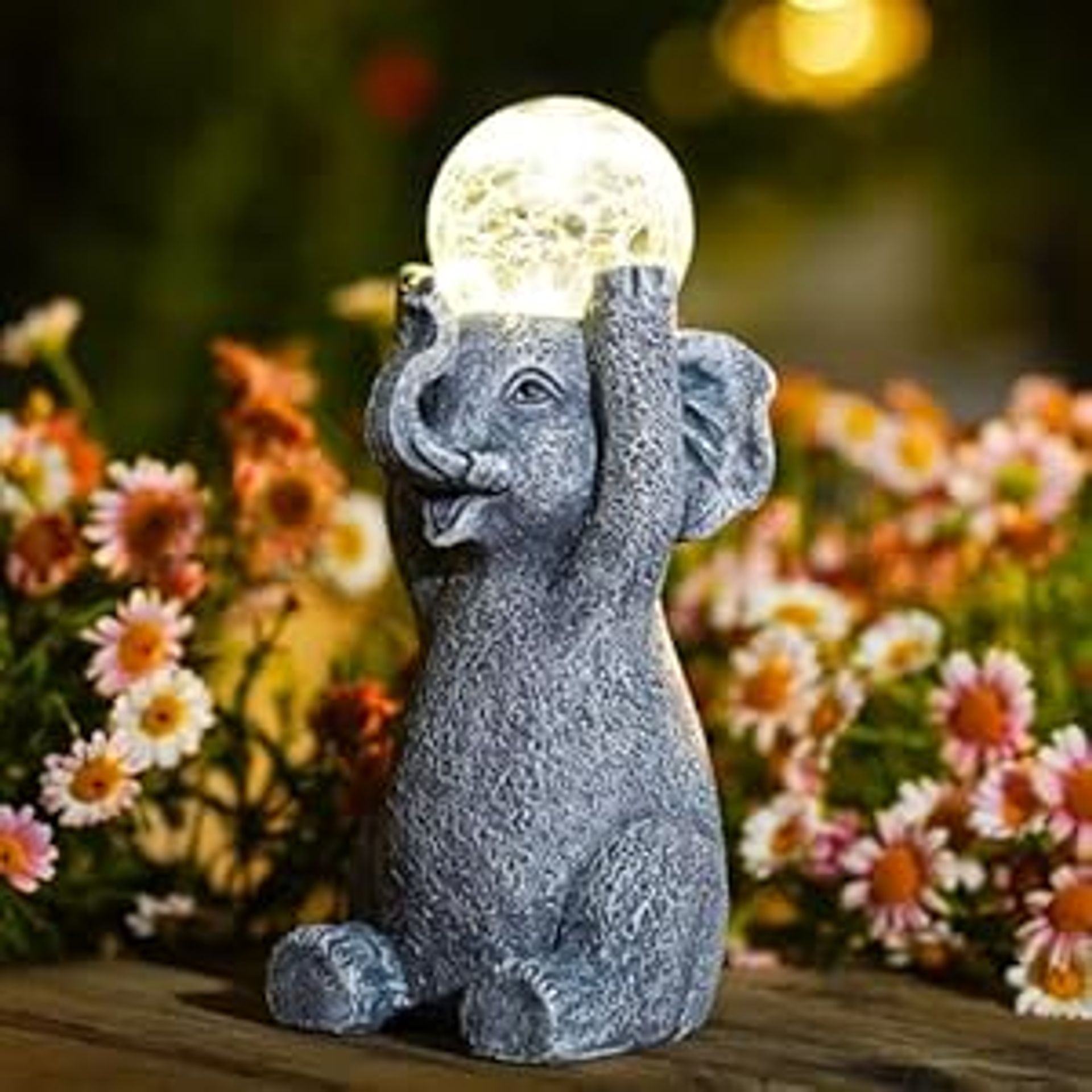 Solar Elephant Garden Statue with LED Gazing Ball Light Outdoor Decor Gift - Elephant One Size