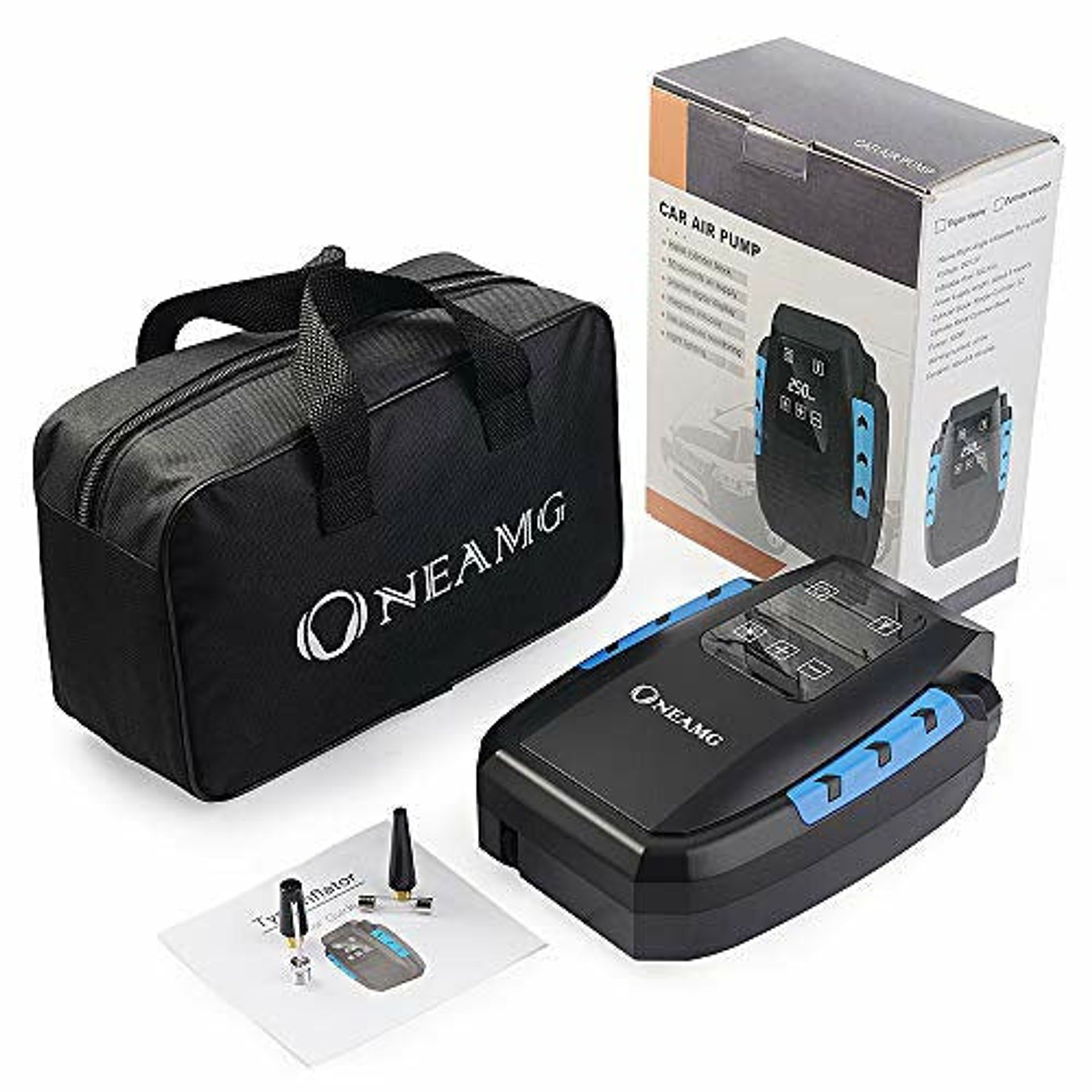 OneAmg 12 V Luchtcompressor, Auto-Luchtpomp, Compressor, Banden, Inflator, Compressor, Digitale Draagbare Compressor met Bijgewerkte Touchscreen- Inflator, Autobandenpomp, 150 Psi met 3 Meter (Zilver