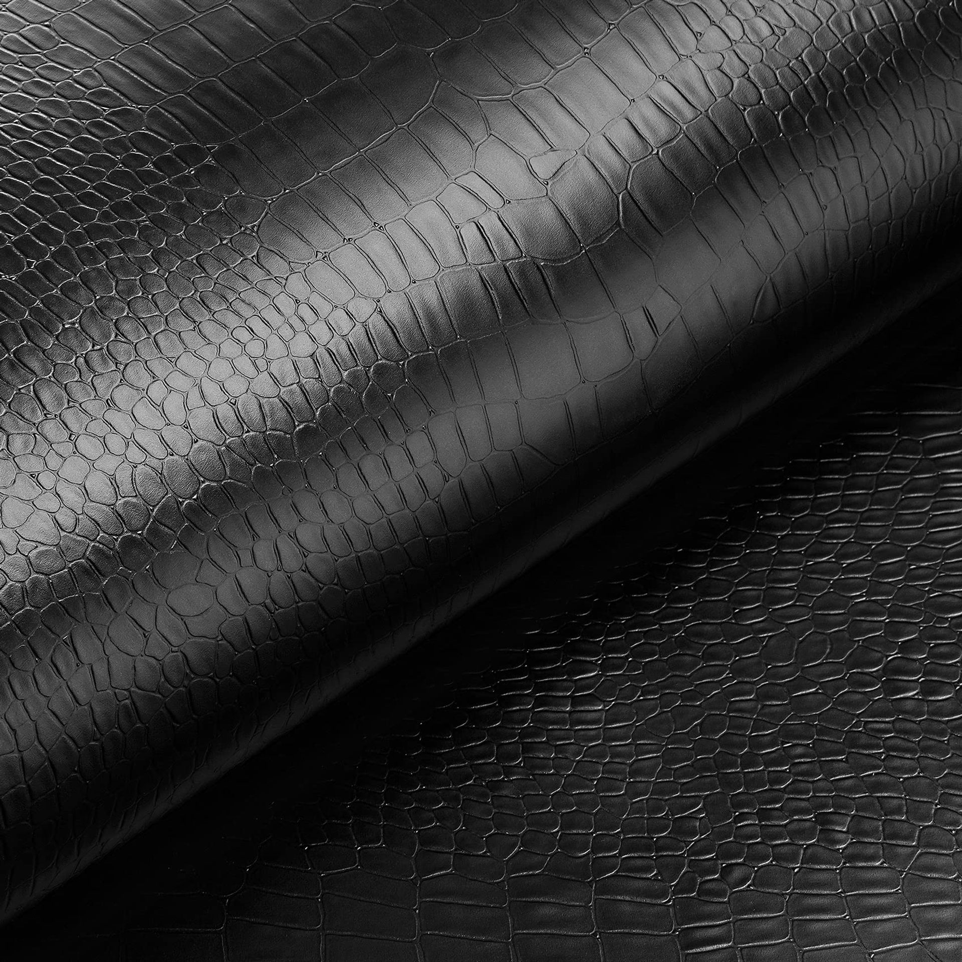 Black Vinyl Wallpaper 40cm x 10m - Modern Crocodile Textured Sticky Back Cover, Waterproof & Easy to Clean for Walls, Cabinets & Furniture