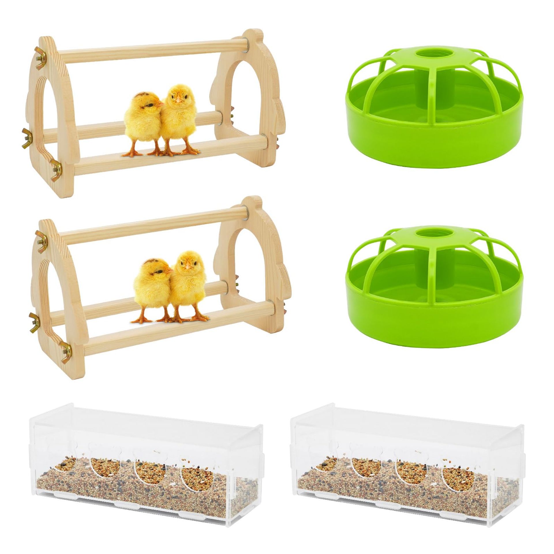 Chicken Feeder and Waterer Kit with Chick Perches Toys and Roosting Bars for Chicken Brooder or Coop - Multi-Colour XMEZSF