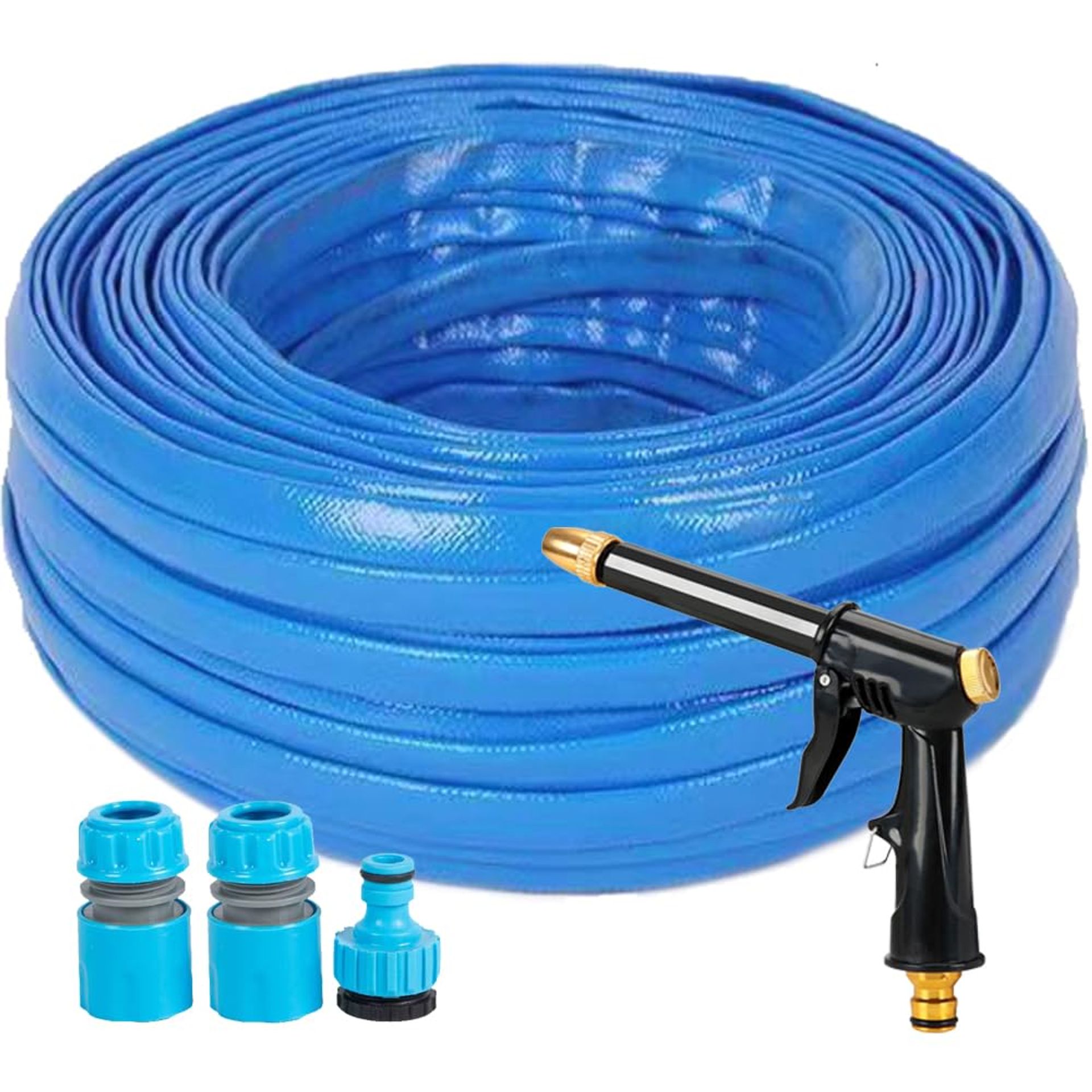 Expandable Garden Hose Pipe 15m with Spray Gun & Connectors Flexible Non-Kink PVC Watering Equipment - Blue 15m