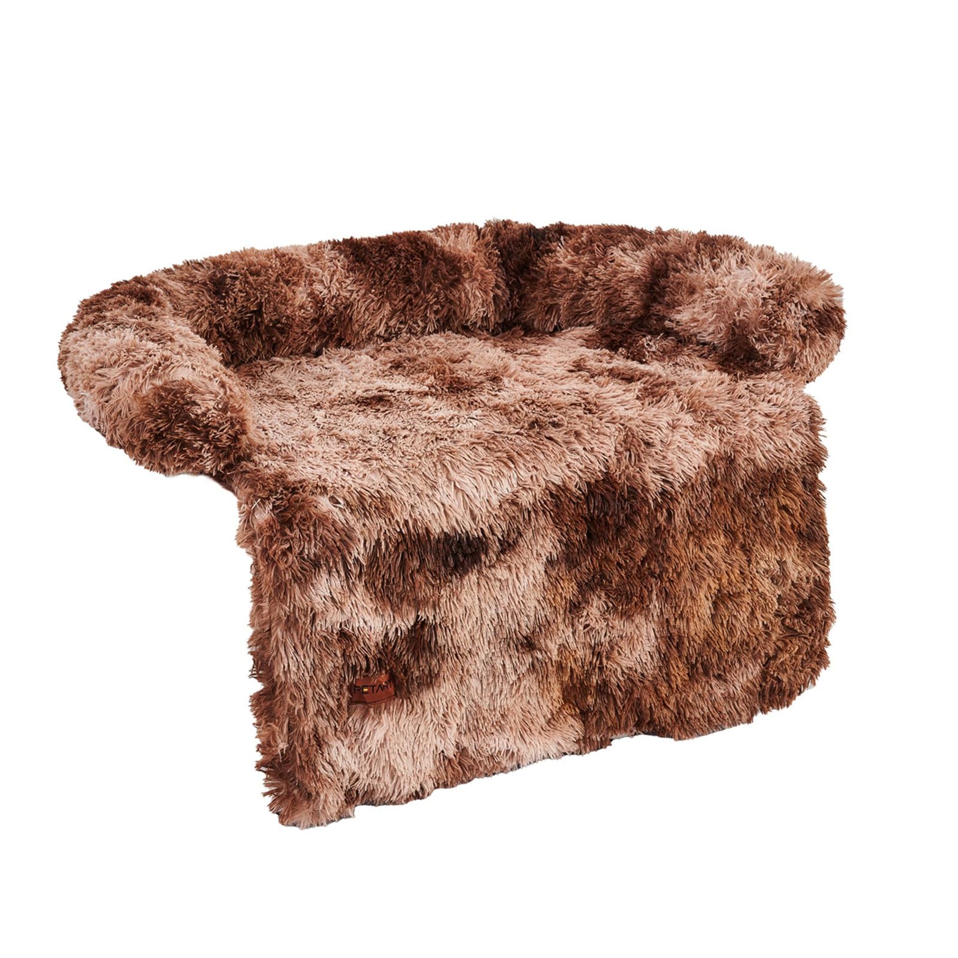 Calming Dog Sofa Bed Mat with Removable Washable Cover, Non-Slip Base, Fluffy Plush for Large & Medium Dogs - Tie-Dyed Dark Coffee