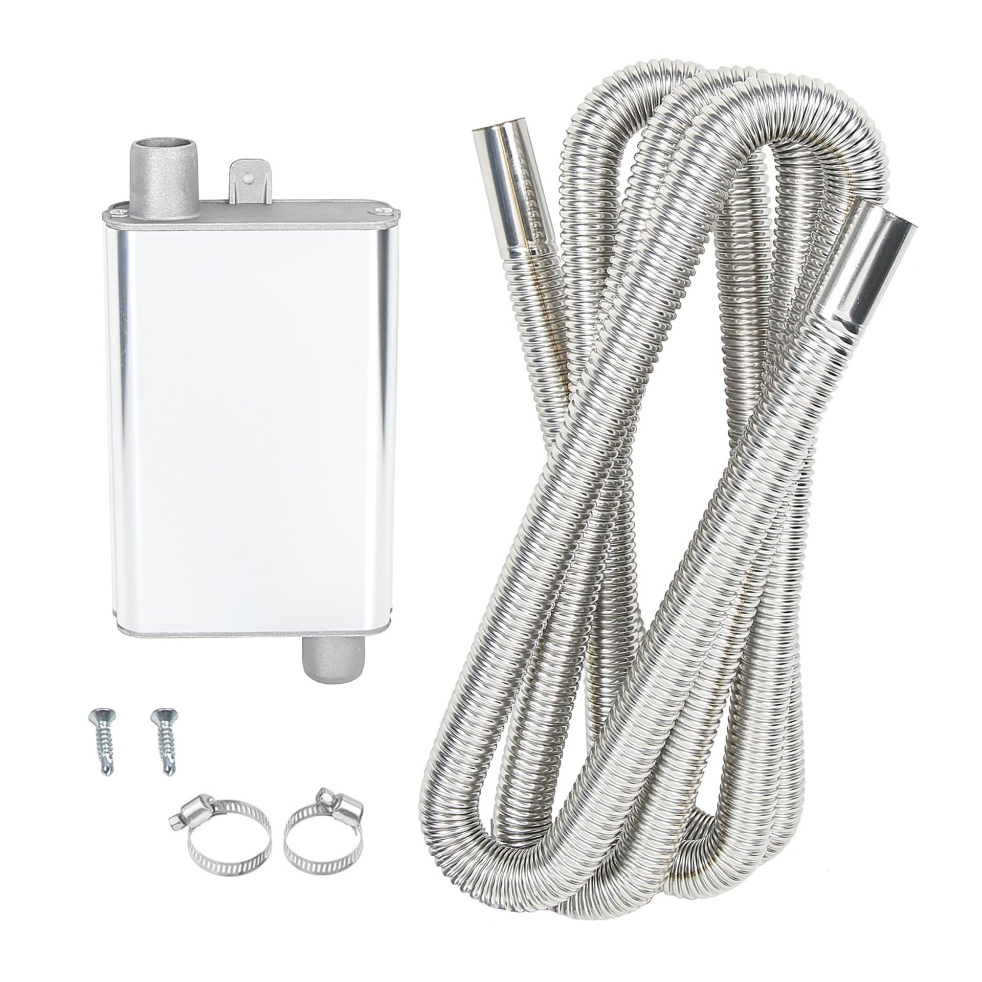 Diesel Heater Exhaust Muffler with 3m Hose & Mounting Clamps, Compatible with Webasto & Eberspacher - Silver 20cm