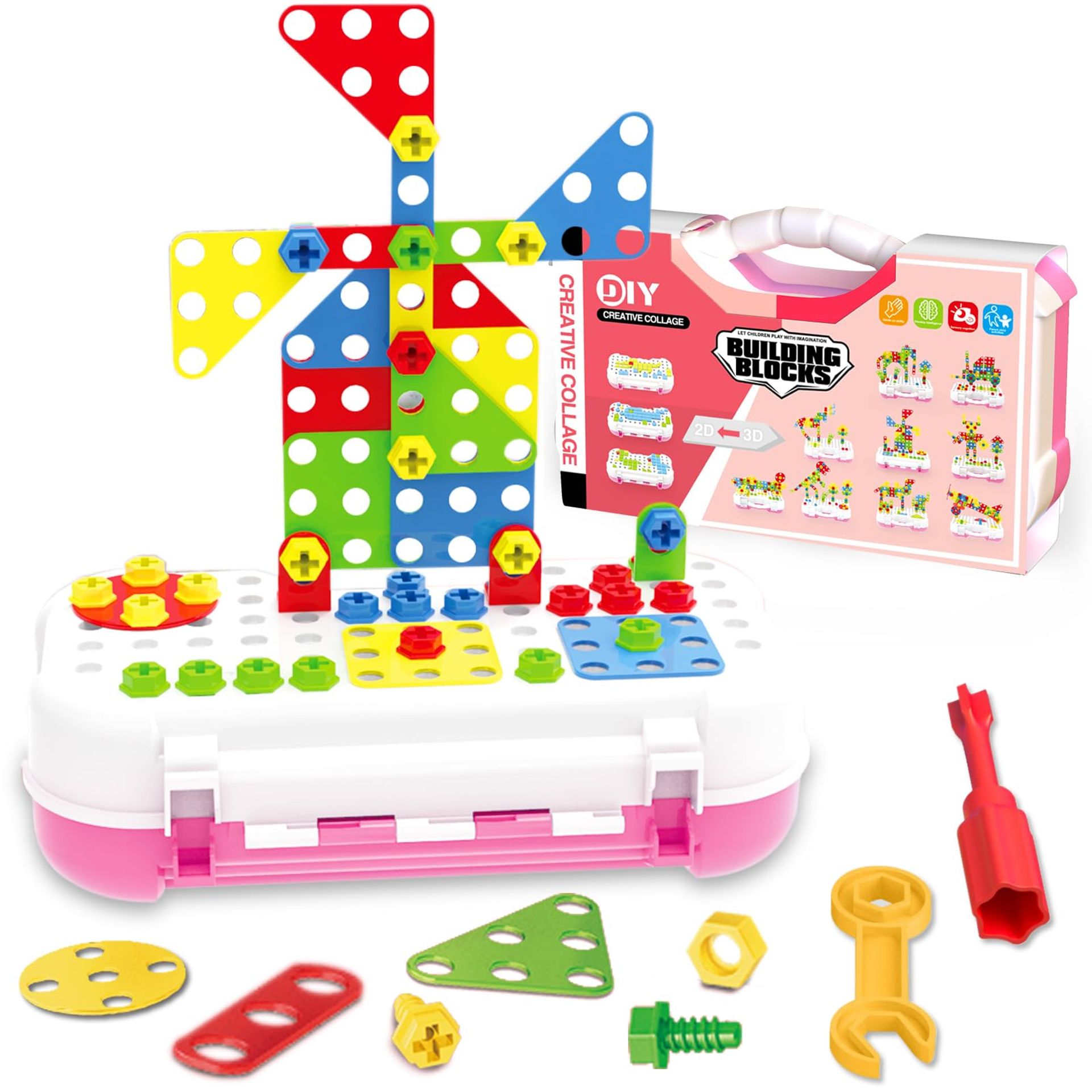 Ynybusi Kids Toys, 240 Pcs Building Blocks Games, Take Apart Toys, Educational Learning Toys Set for 4 5 6 7 8+ Year Old Boys Girls, with Storage Box