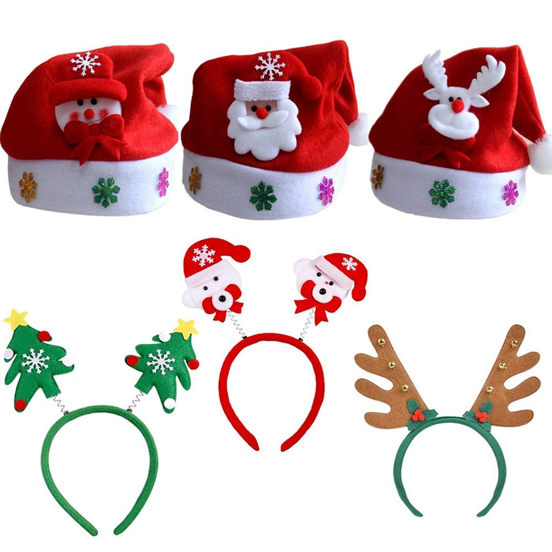 Festive Christmas Antler Headbands & Santa Hats Set - Fun Party Accessories for Kids & Adults (Pack of 6)
