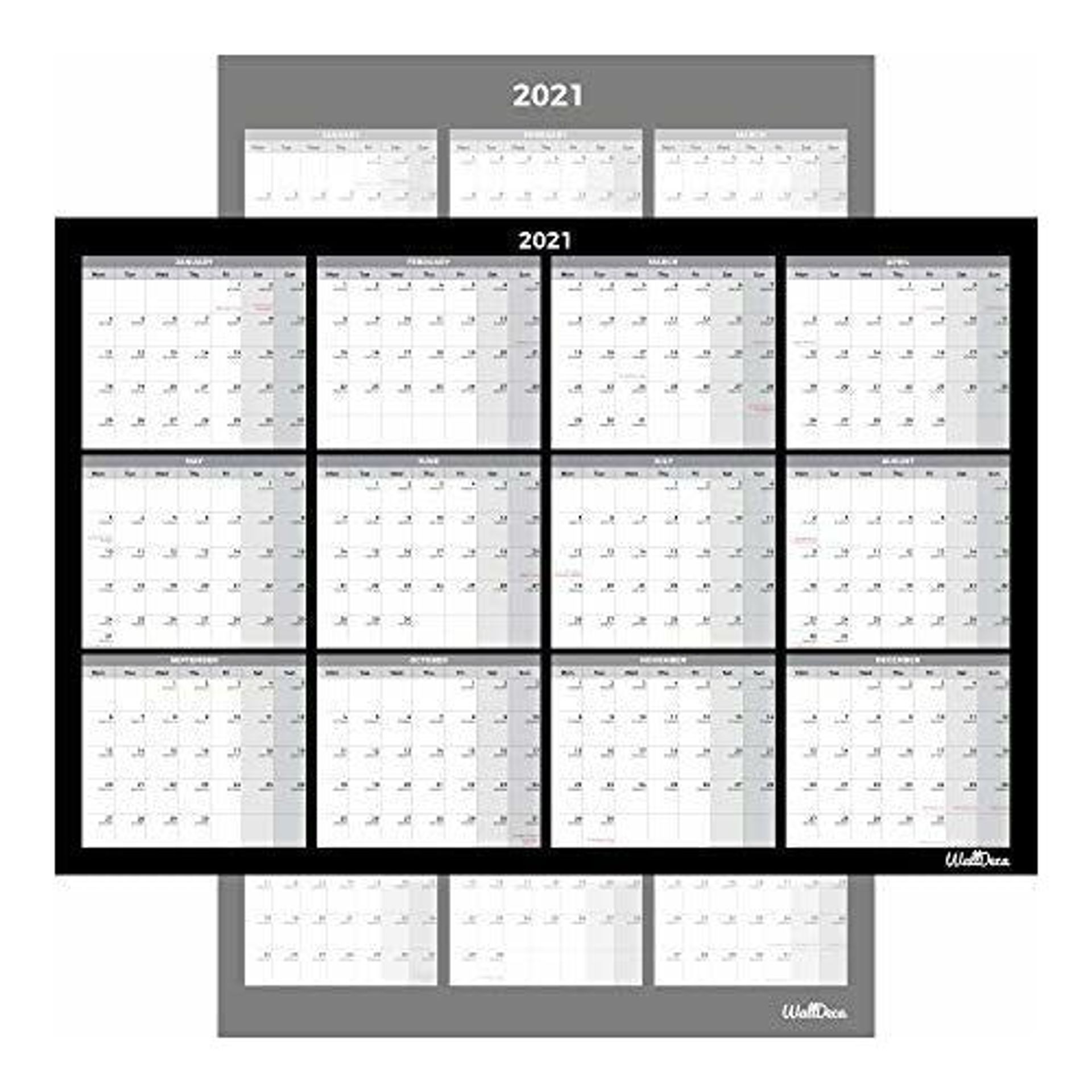 Large Annual Erasable Laminated Wall Calendar, 24 x 36 Inch, 2-Sided Reversible Vertical/Horizontal, Mounting Tape Included (Jan 2021 - Dec 2021)